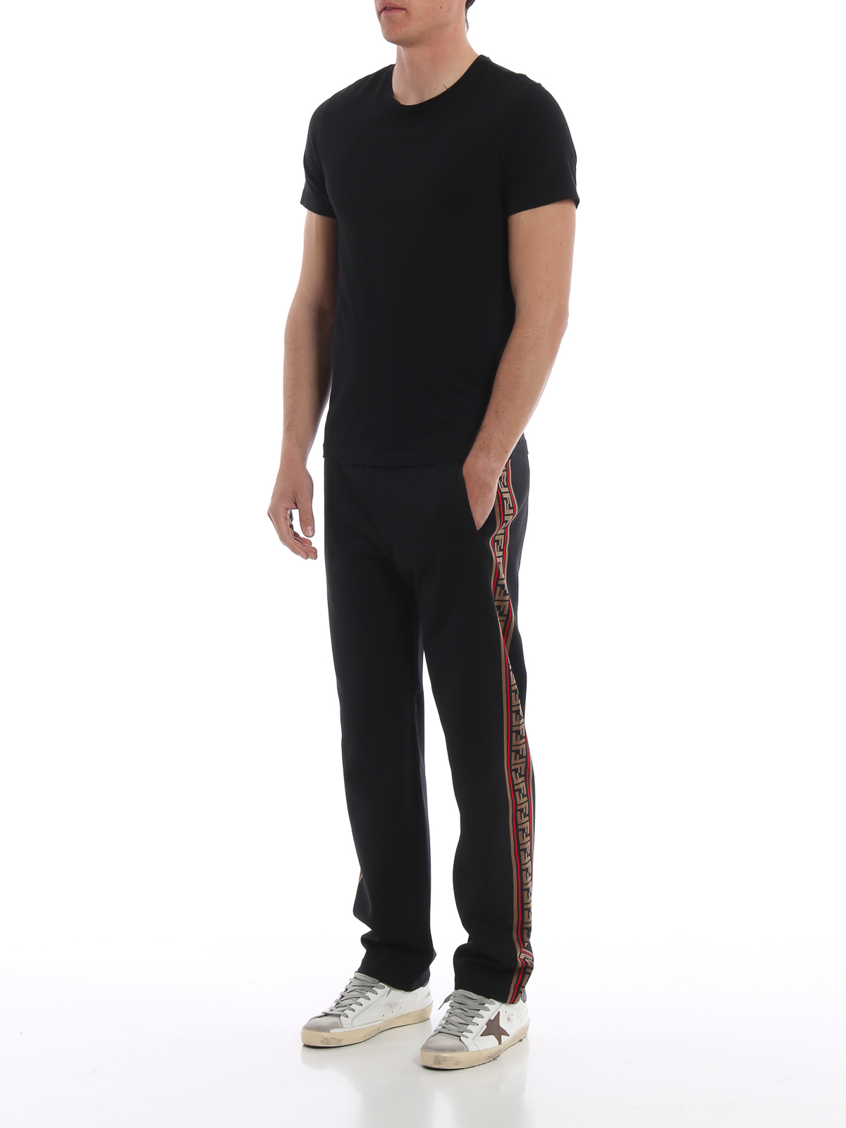 Casual trousers Fendi - Techno jersey pants with logo stripes 