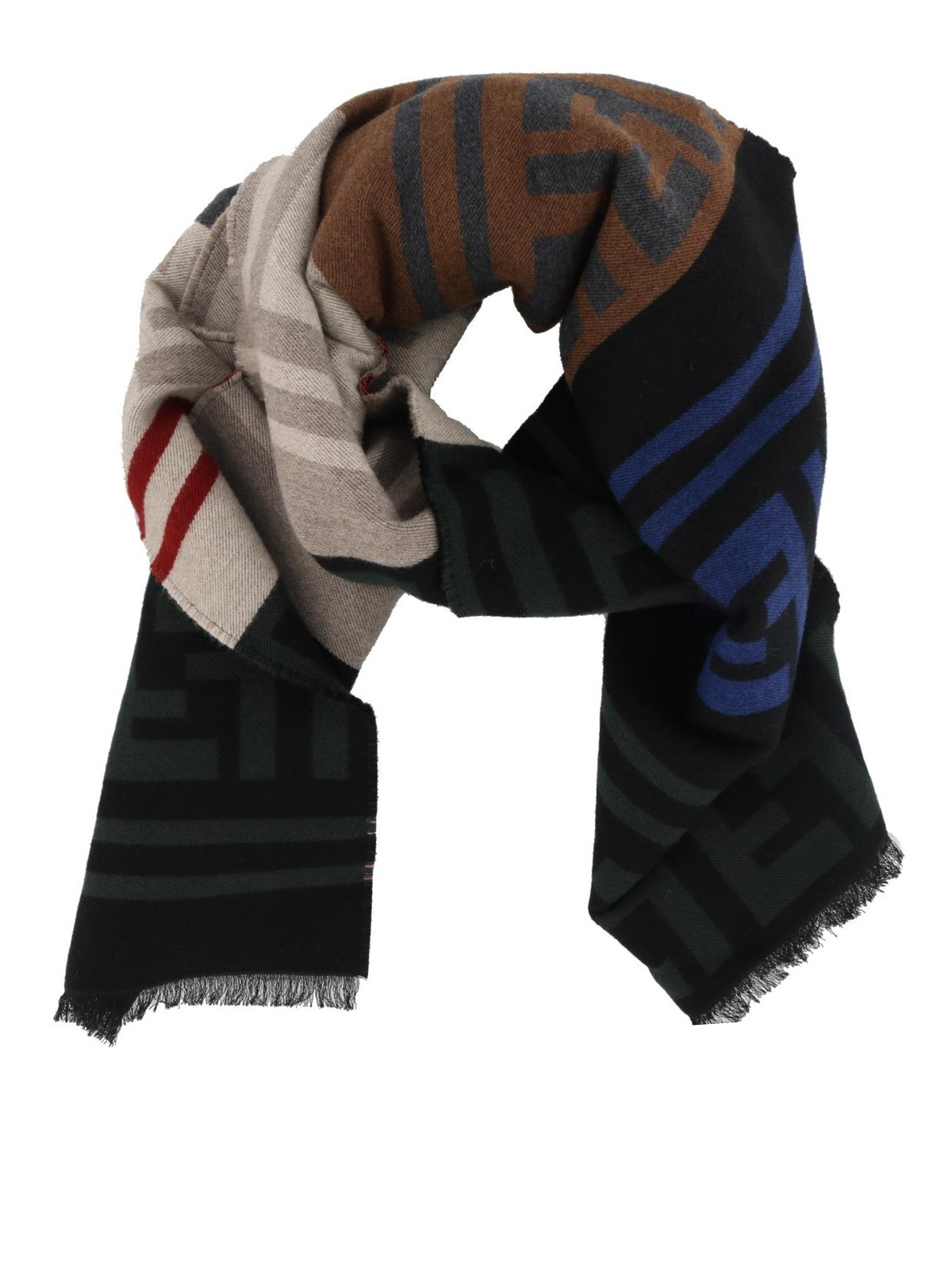 Fendi - Macro FF colour block wool and silk scarf - scarves - FXT151A3Q1F0WB1