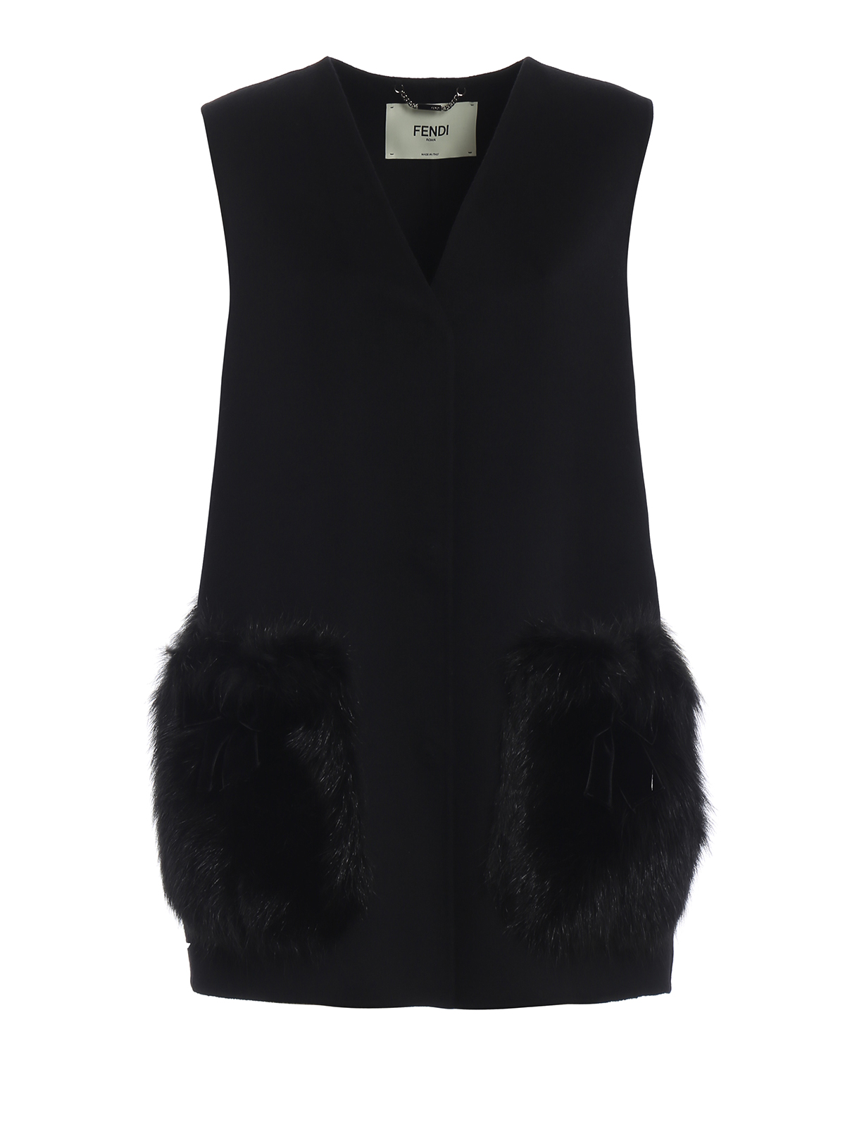 Double wool vest with fur pockets 