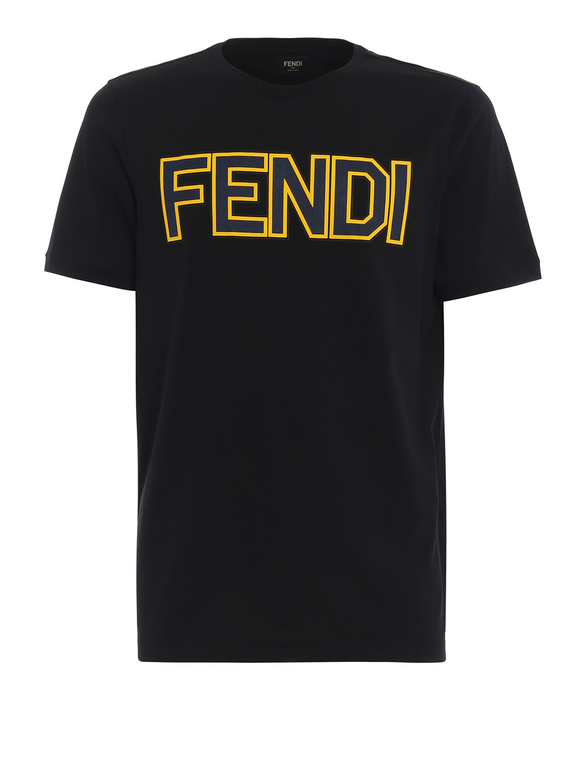 Fendi - Rubberized logo black cotton T-shirt - t-shirts - FY0894A4PSF0QA1