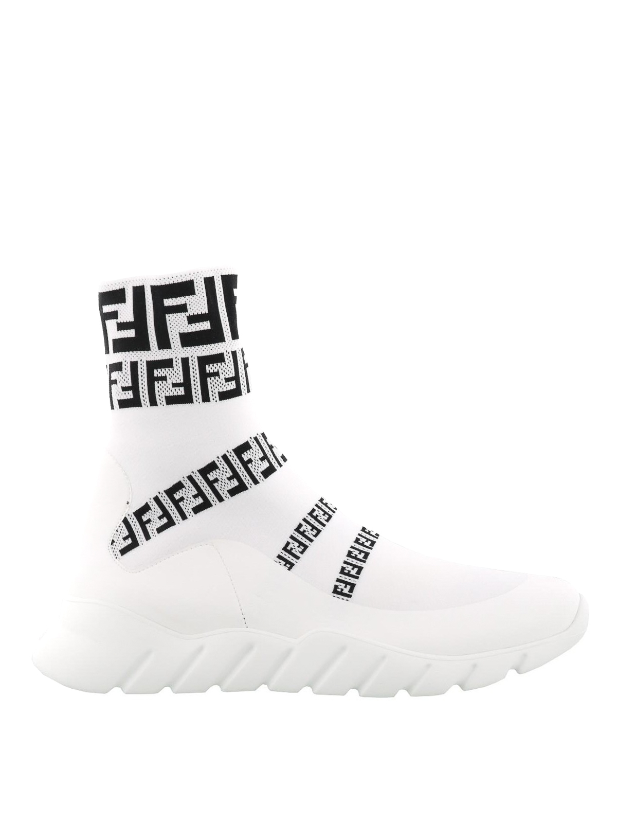 Trainers Fendi - FF stretch knit fabric white sock sneakers ...