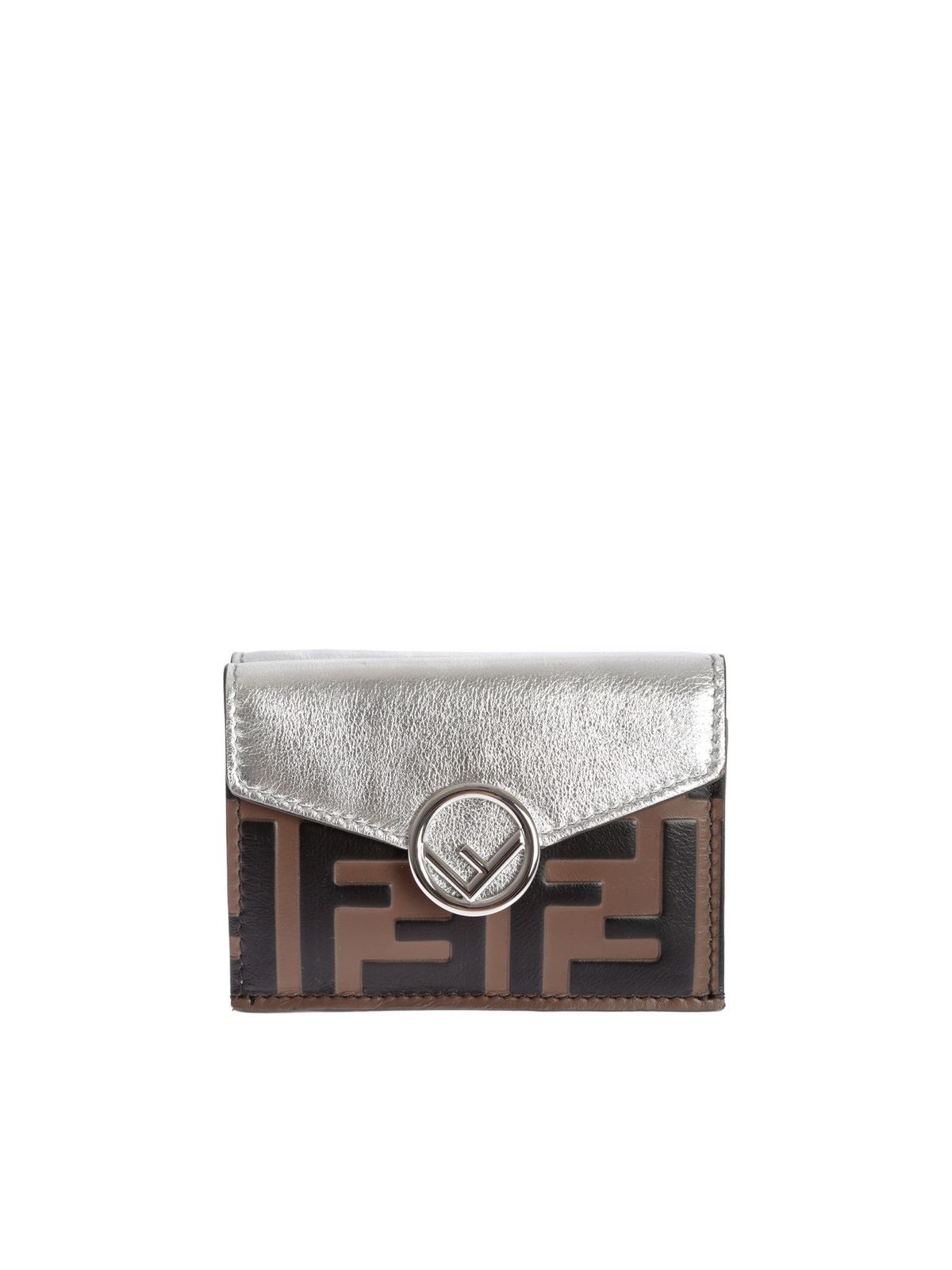 Fendi Micro Trifold Wallet In Silver Colour
