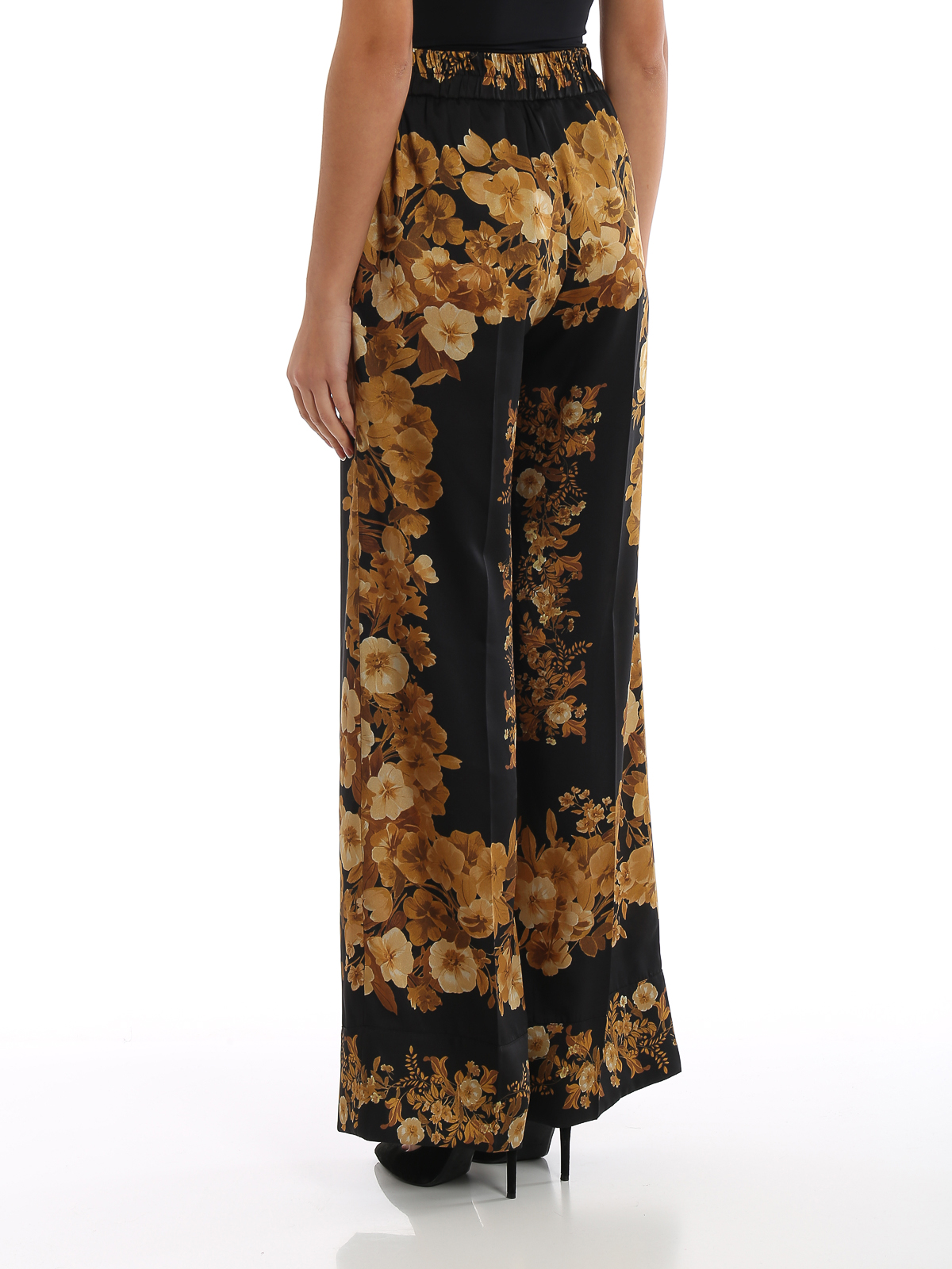 Pantaloni casual Twinset - Pantaloni palazzo in twill floreale -  192TT226404503