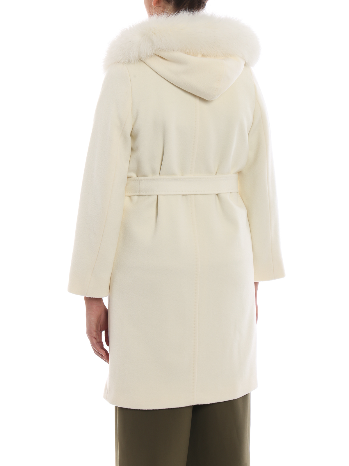 Max Mara - Fur trim hooded wool Mango wrap coat - knee length coats ...