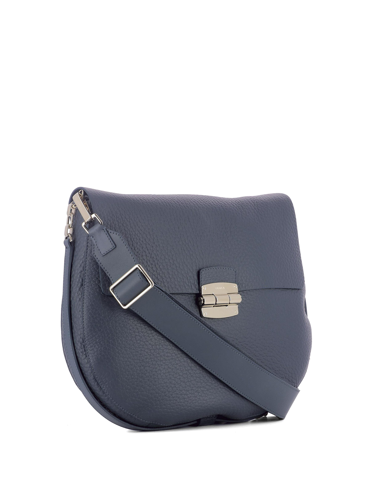 navy leather saddle bag