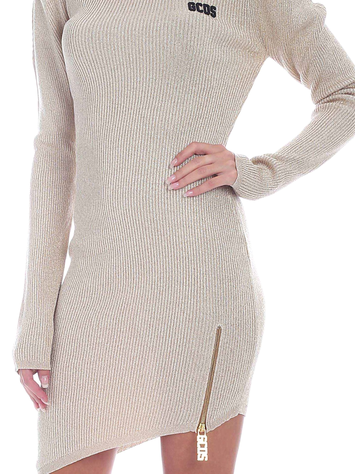 Knee length dresses Gcds - Asymmetrical zip lurex-knit dress 