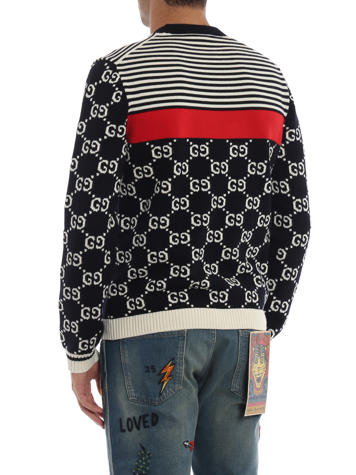 GG and stripes knitted cotton crewneck 
