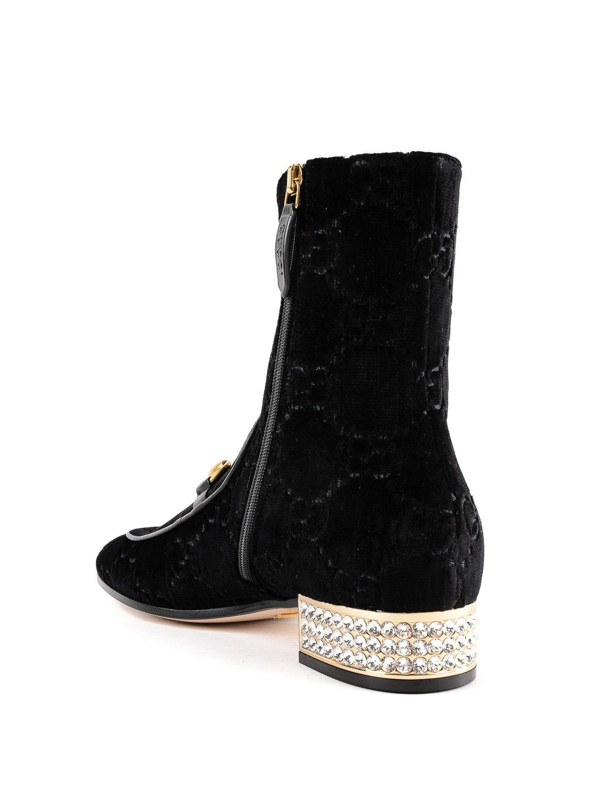GG velvet booties with embellished heel 