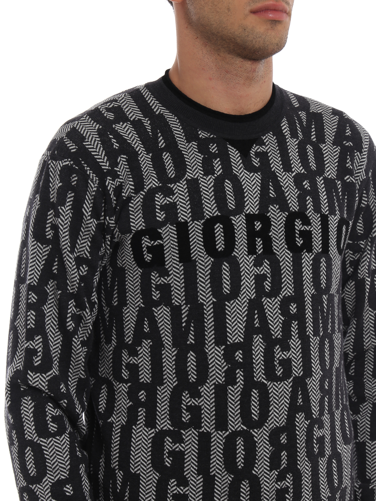 Maglia collo rotondo Giorgio Armani - Maglione in lana con motivo spigato e  logo - 6ZSMA6SMA5ZU8V6