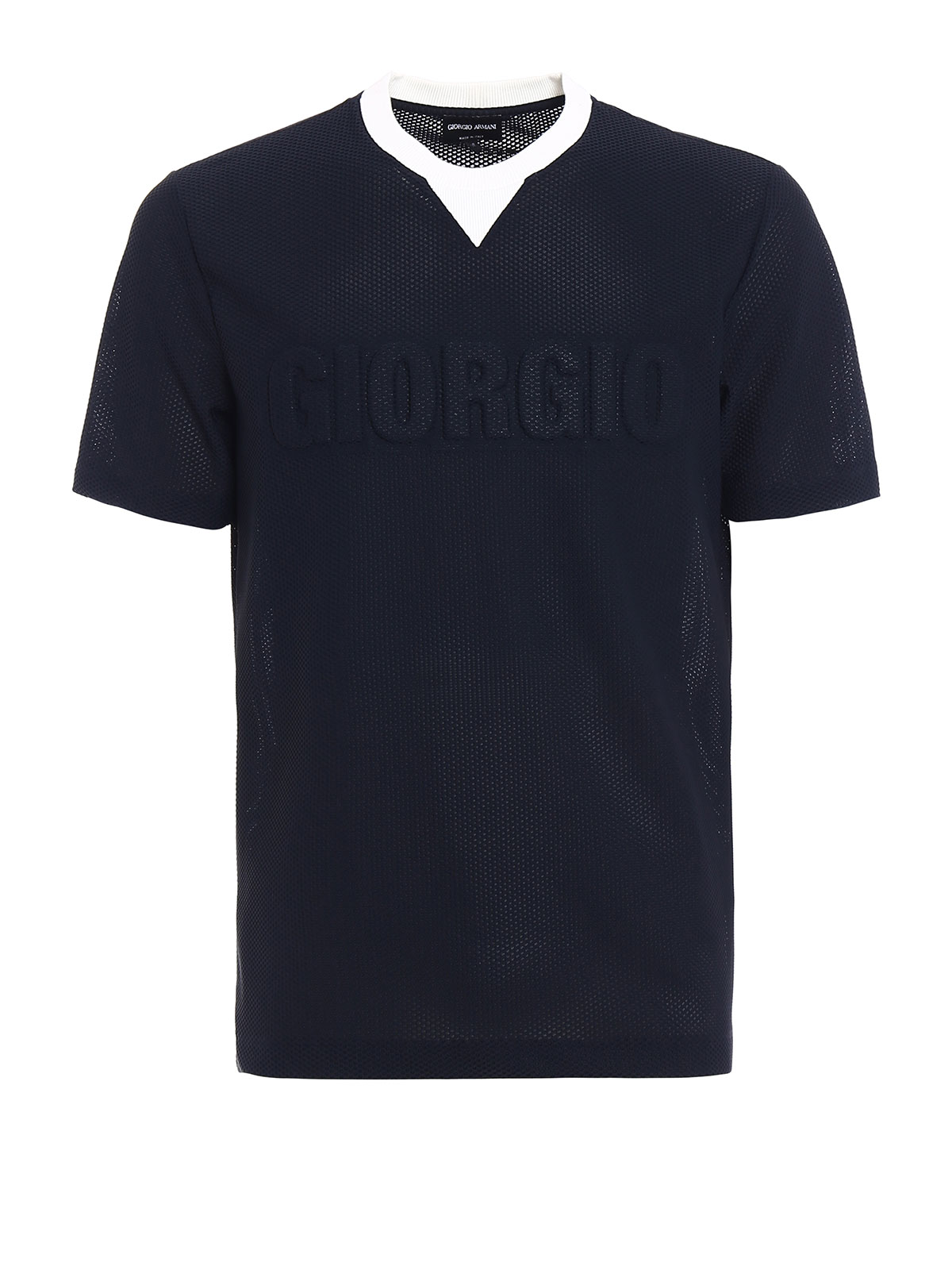 T-shirts Giorgio Armani - Navy blue honeycomb jersey Tee - 3ZSM67SJFJZ0924