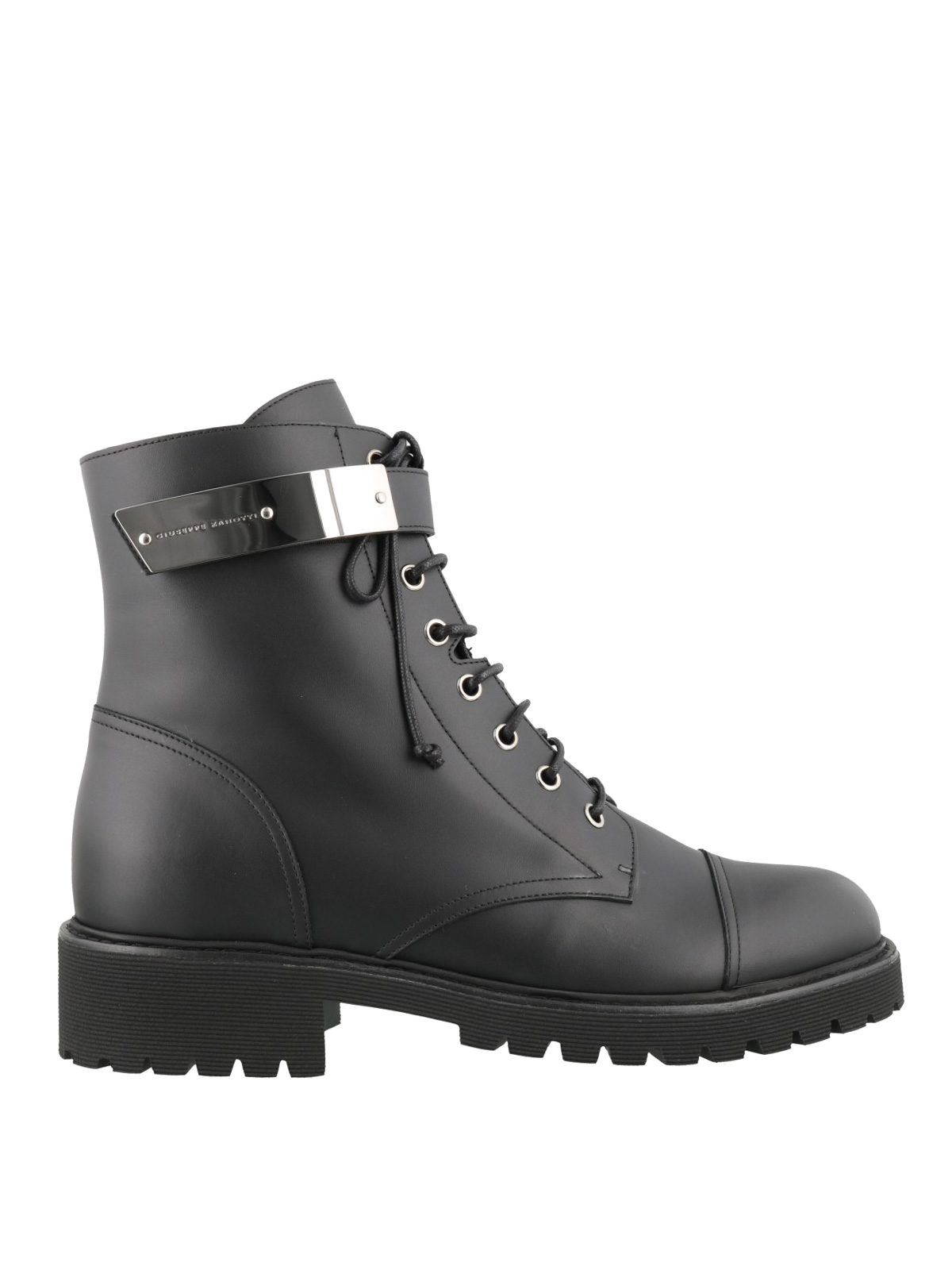 Giuseppe Zanotti Logo Plaque Black Leather Ankle Boots