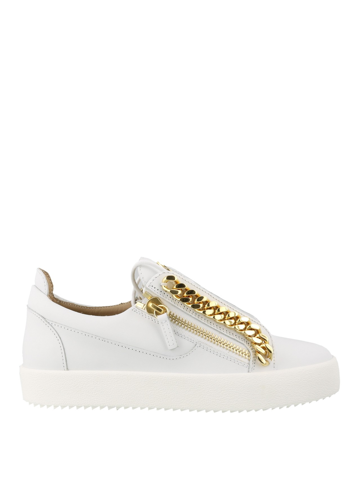 white shoes with gold chain