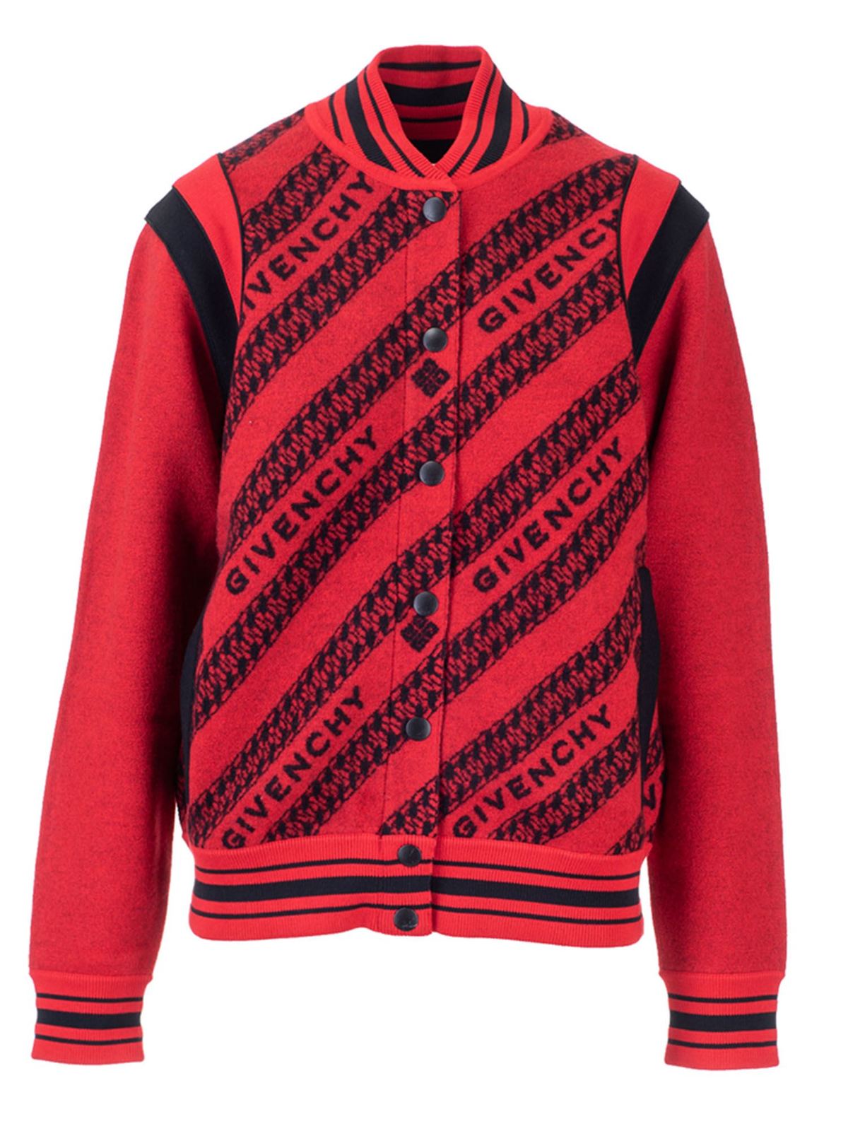 Bombers Givenchy - Logo bomber jacket in wool in red - BW00AC4Z7J606