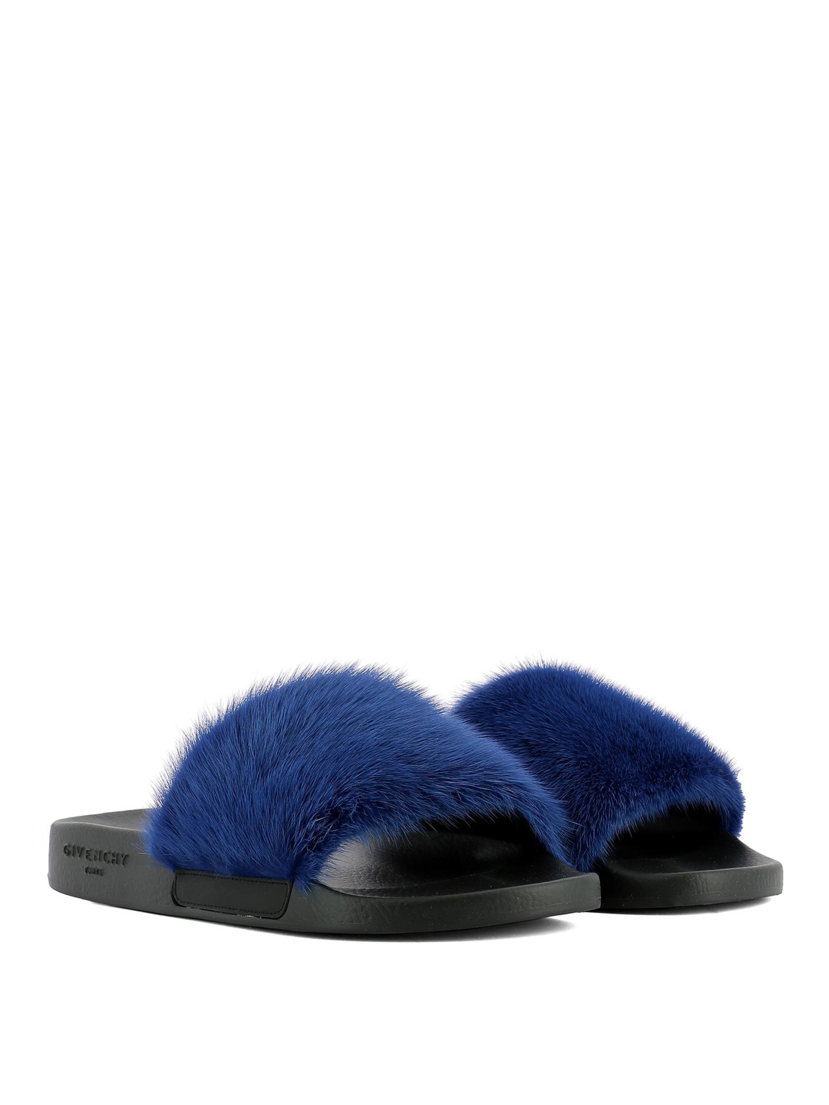 Sandals Givenchy - Blue mink fur slides - BE08209806422 