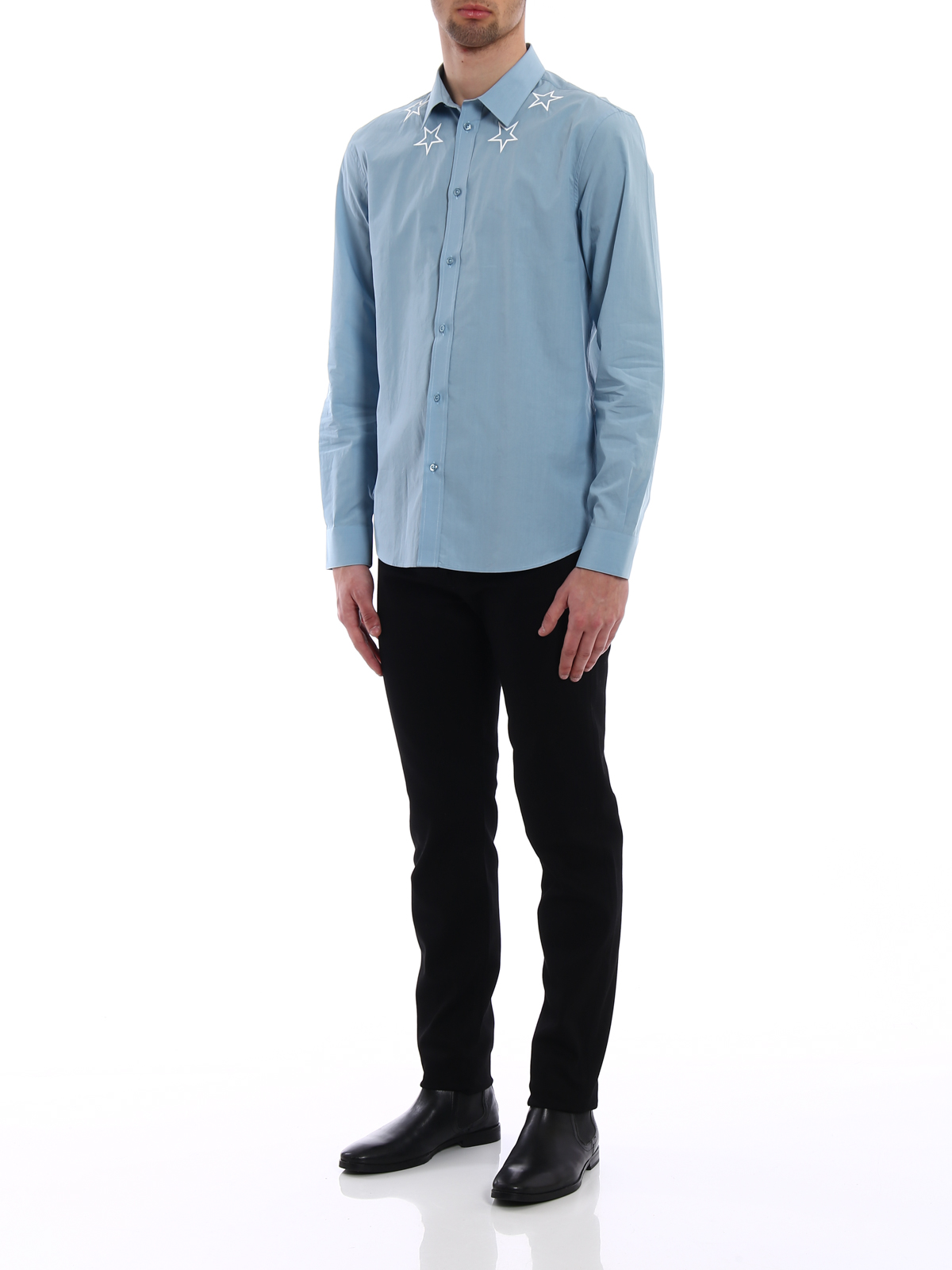 Shirts Givenchy - Embroidered stars light blue shirt - BM6038109G452