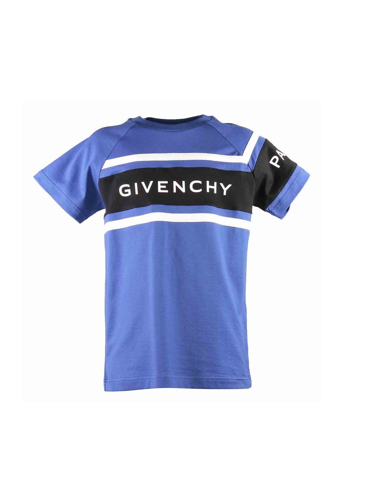 GIVENCHY BRANDED T-SHIRT IN BLUE COTTON JERSEY