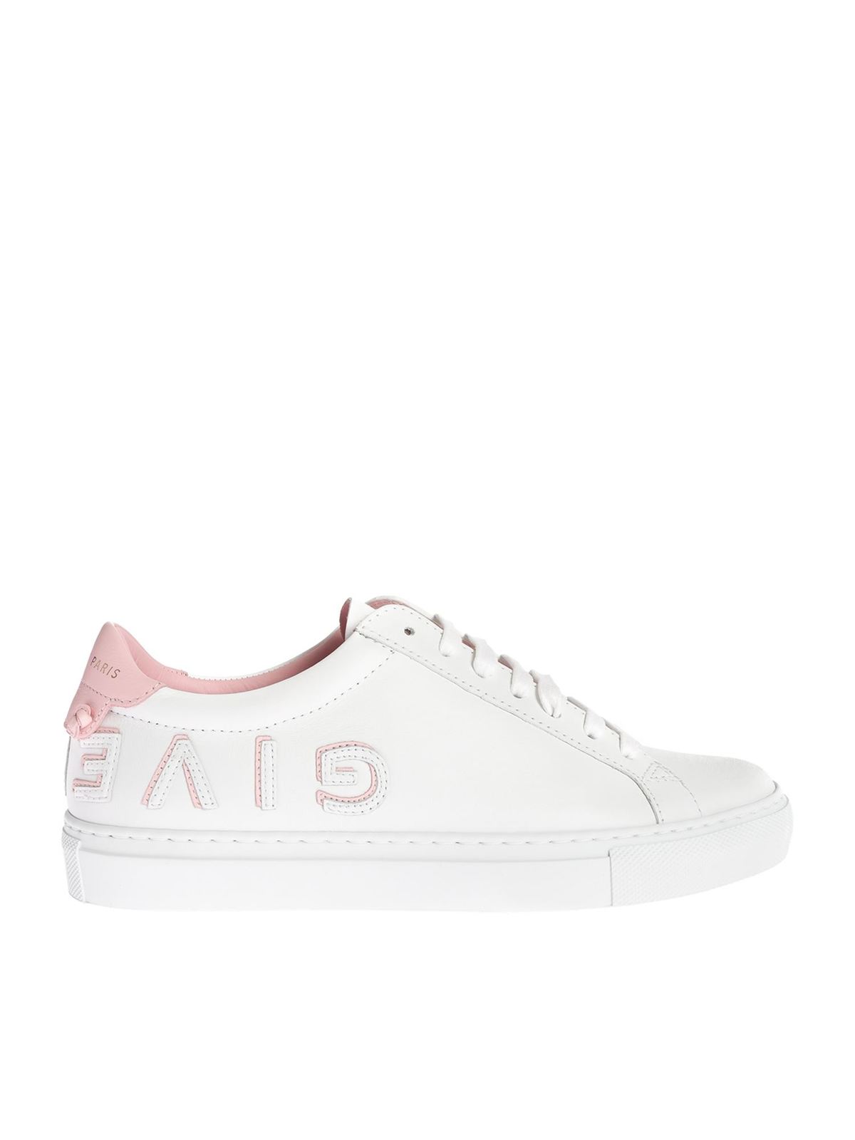 white and pink trainers