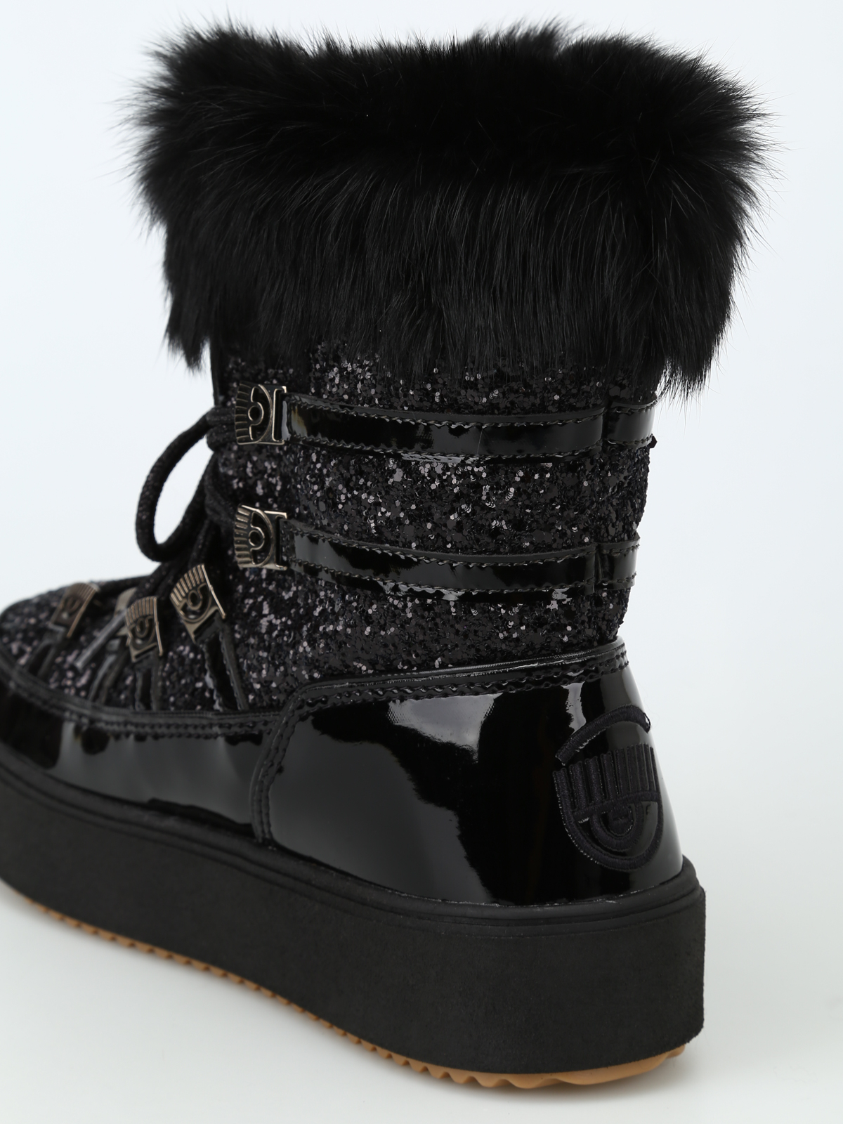 black patent leather snow boots