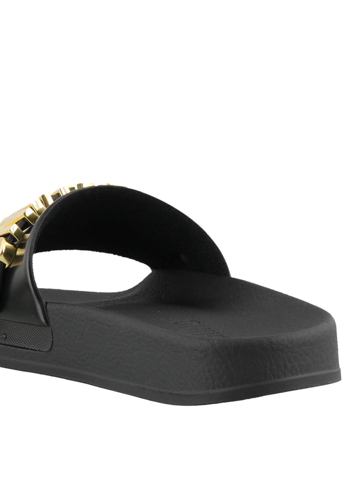 Moschino - Gold-tone logo black rubber sandals - flip flops - MA28032G17M11000