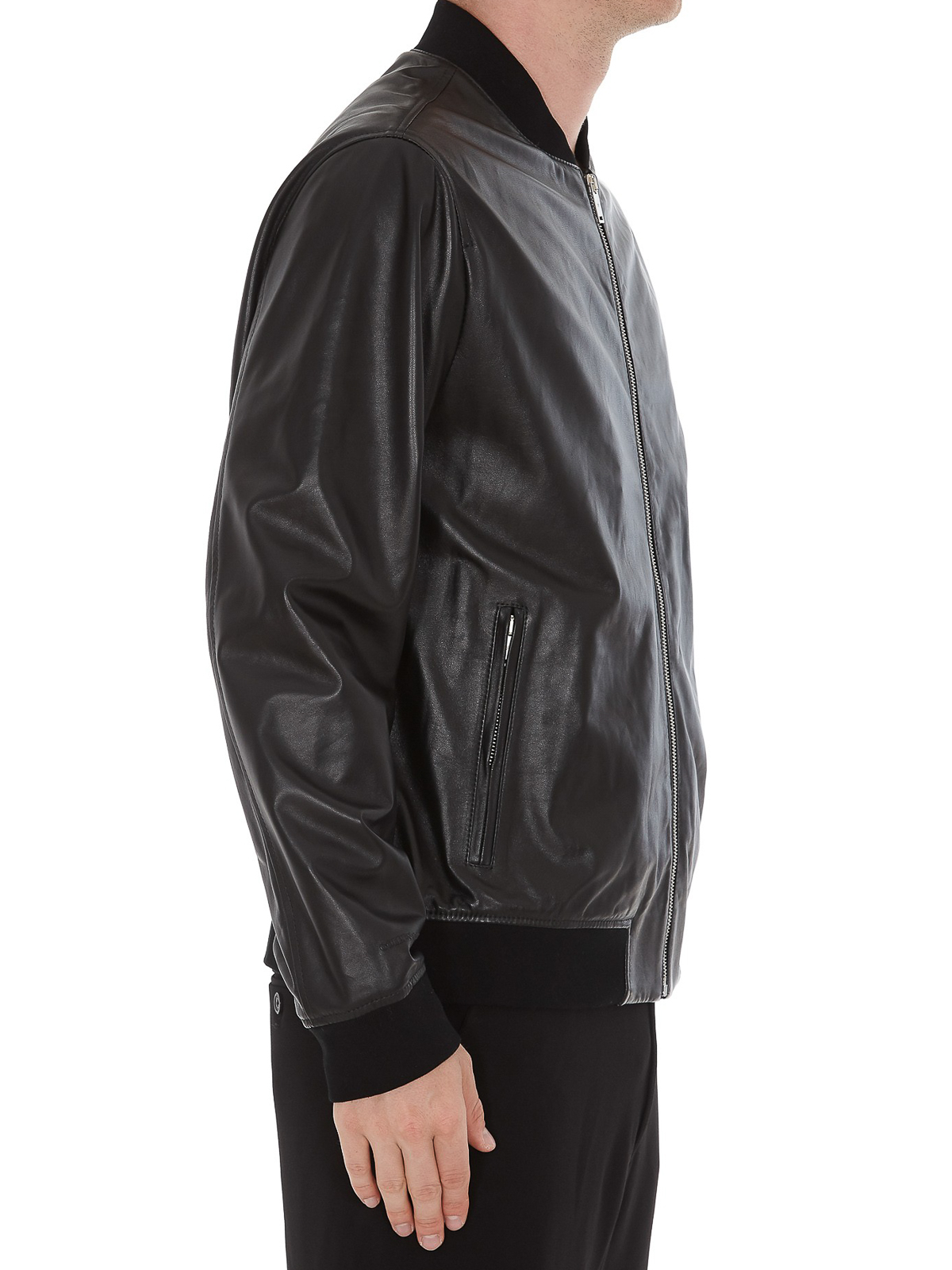leather goose bomber jacket