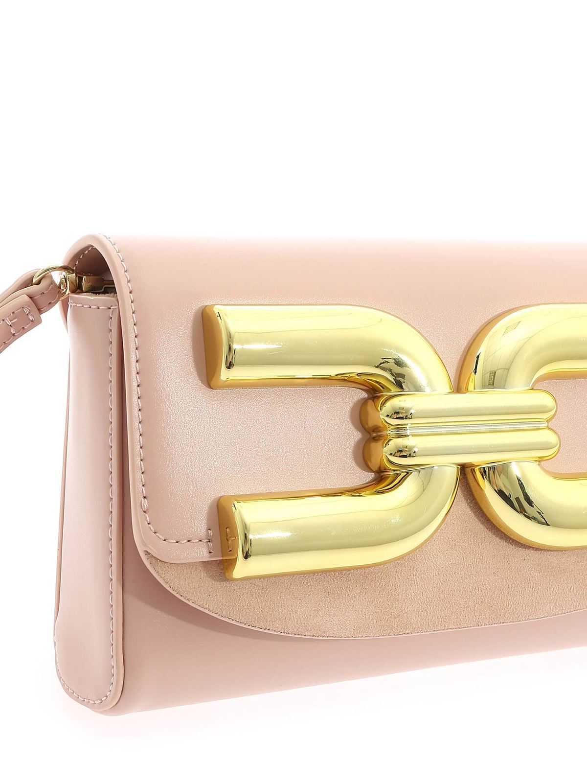 Clutches Elisabetta Franchi - Golden logo clutch bag in pink 