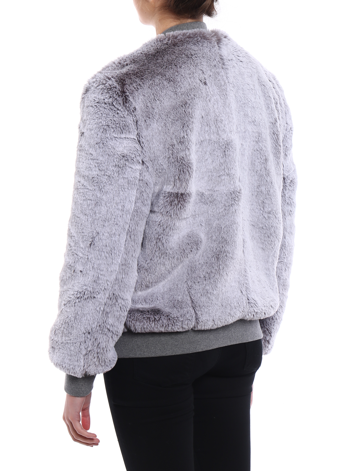 grey faux fur bomber jacket