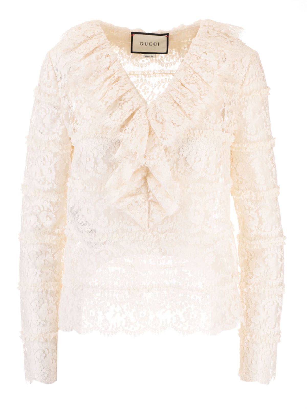 Ruffles lace shirt in ivory color 
