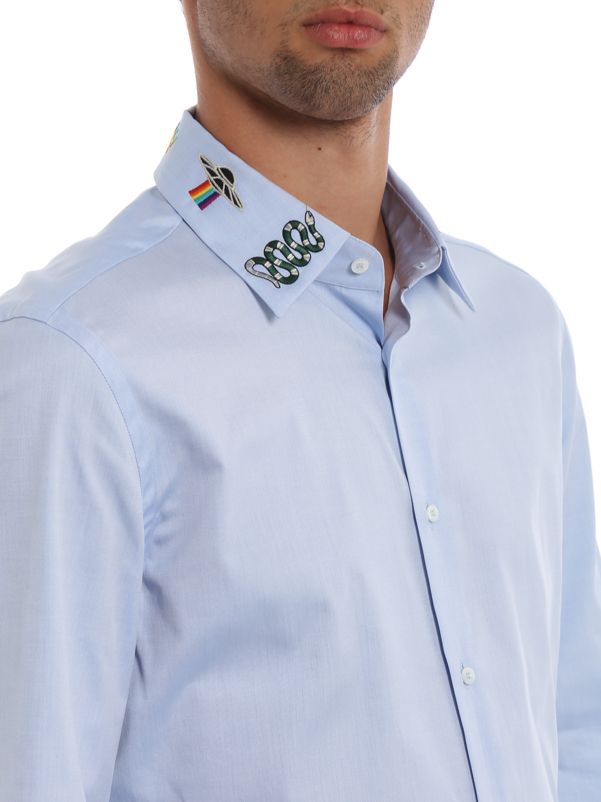 Gucci - Embroidered collar cotton shirt 