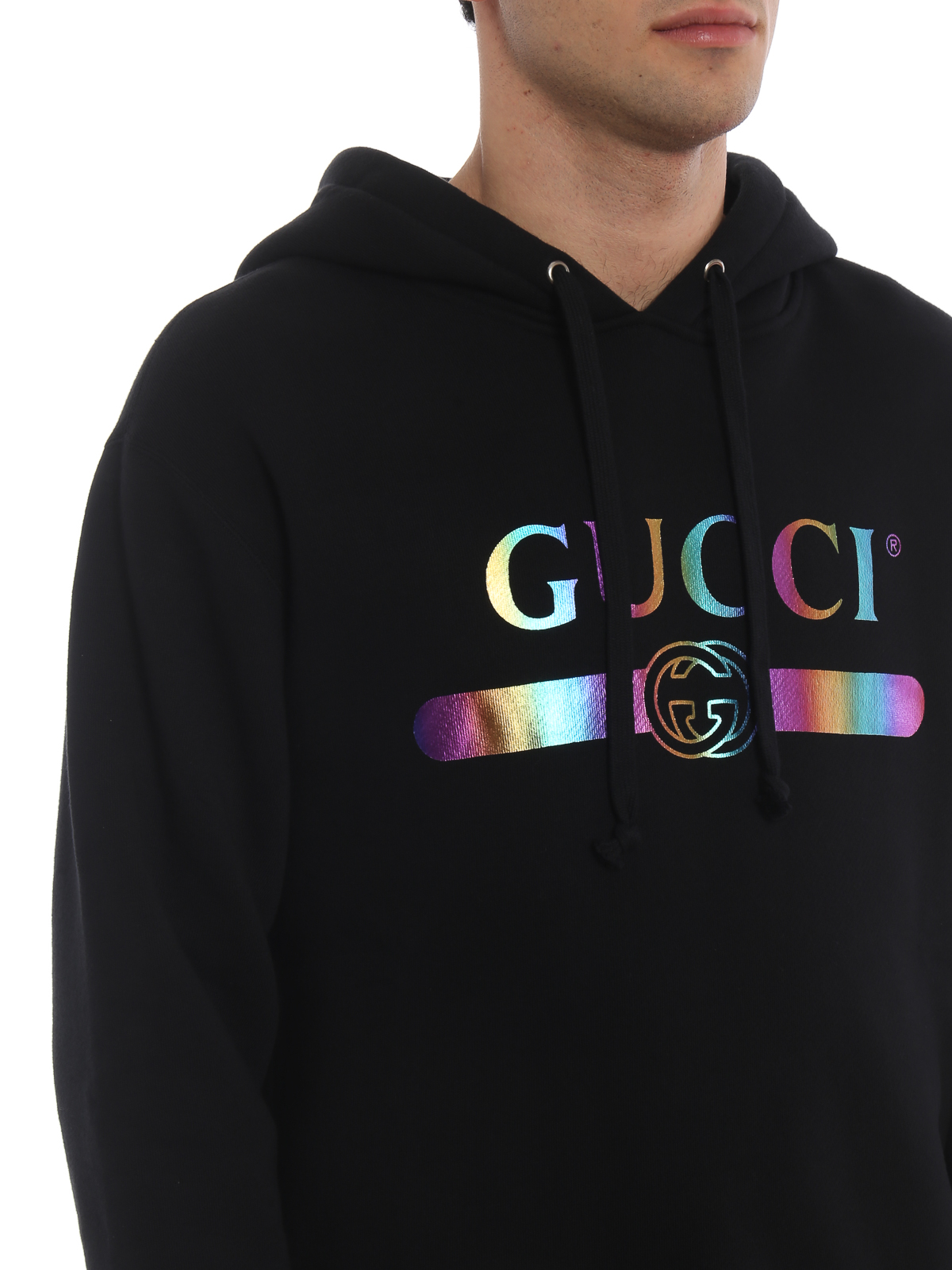 Iridescent Gucci logo cotton hoodie 