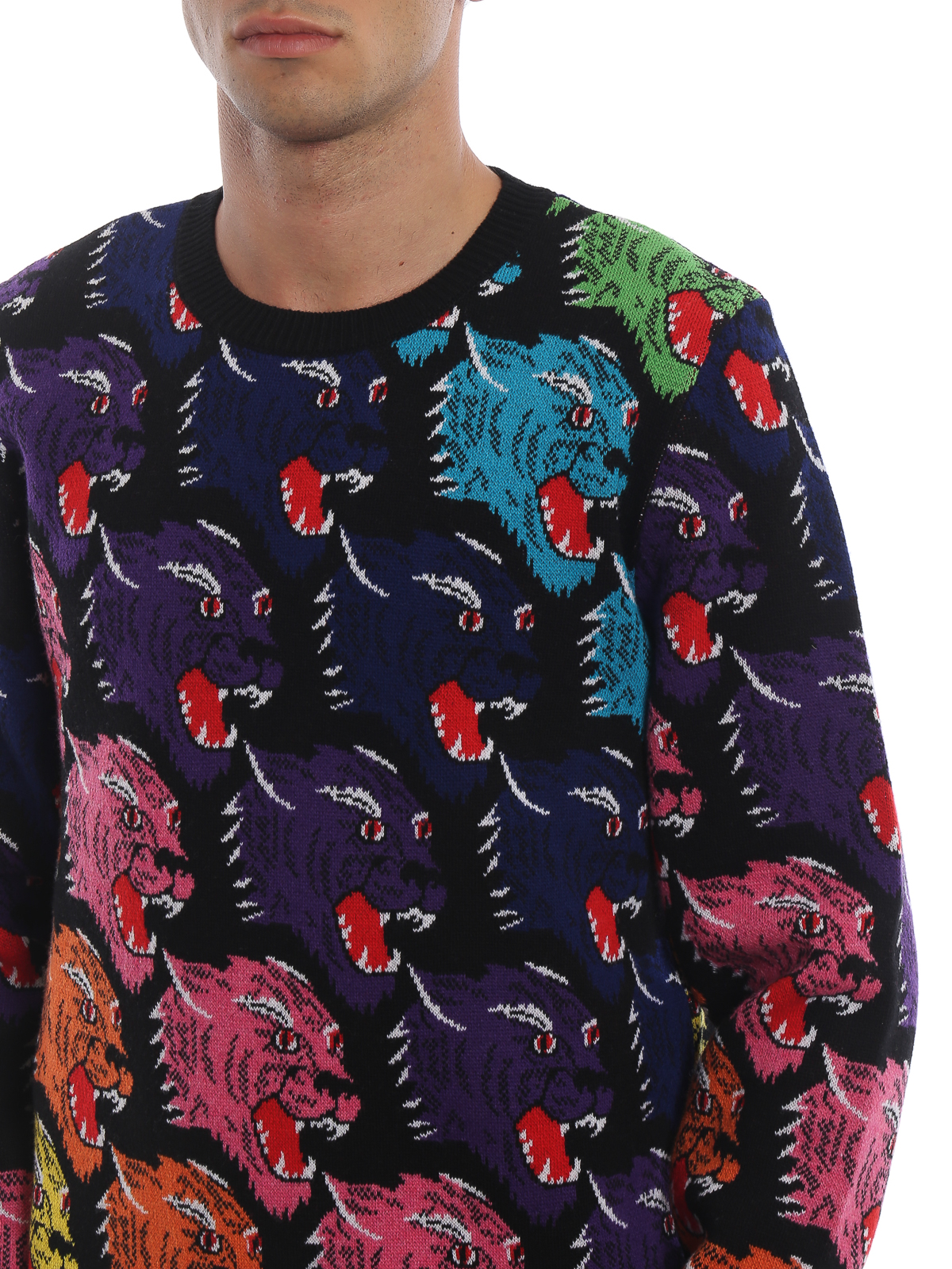 Crew necks Gucci - Rainbow panther face intarsia wool sweater -  526599X9X301109