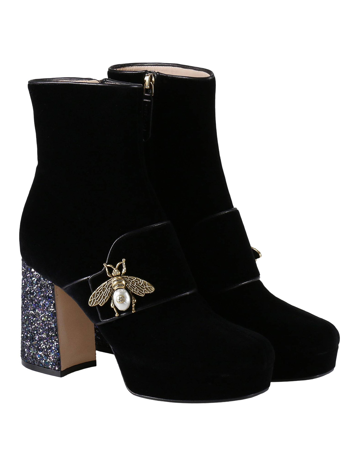 Gucci - Bee detail velvet ankle boots 