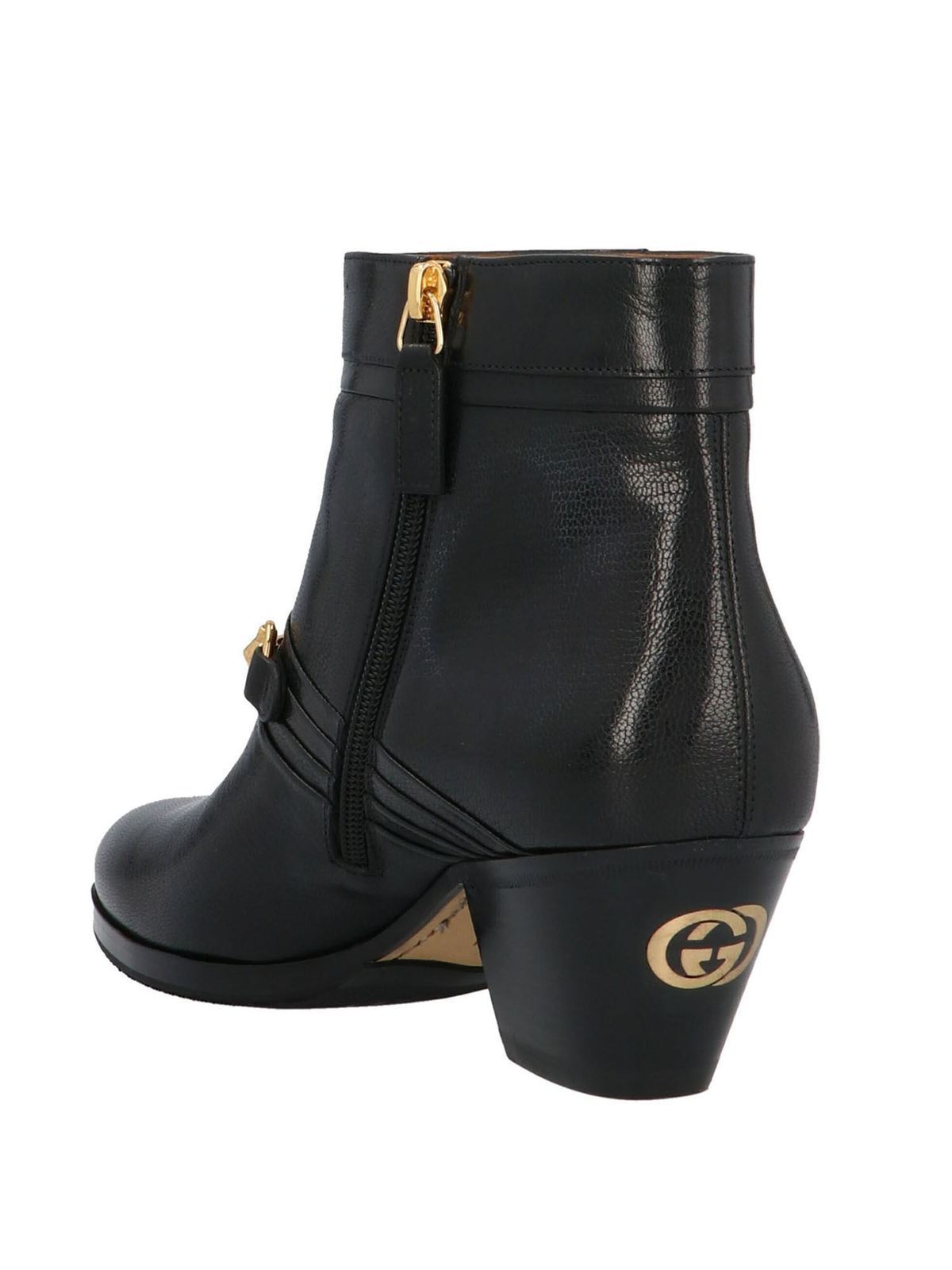 Black leather GG horsebit ankle boots 