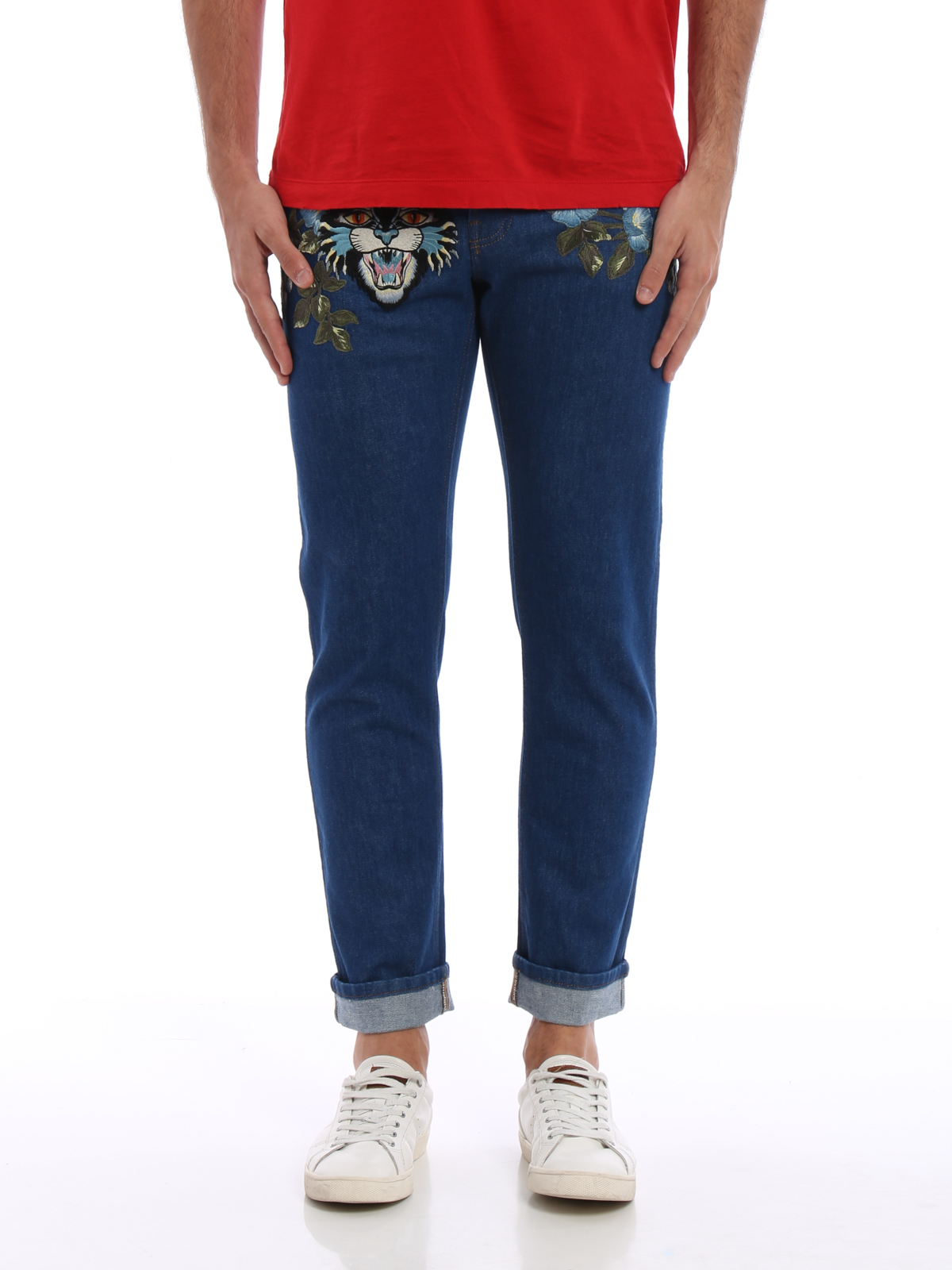 gucci embroidered jeans mens