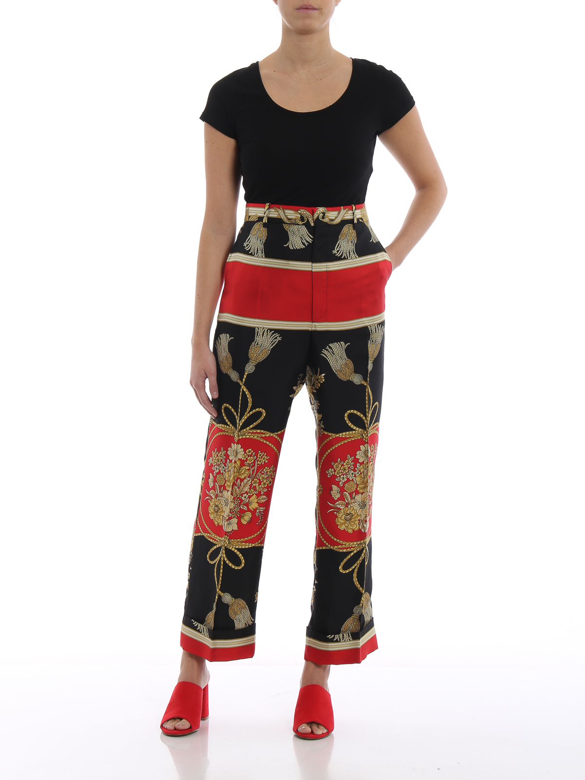 Tailored & Formal trousers Gucci - Printed silk twill wide pants 