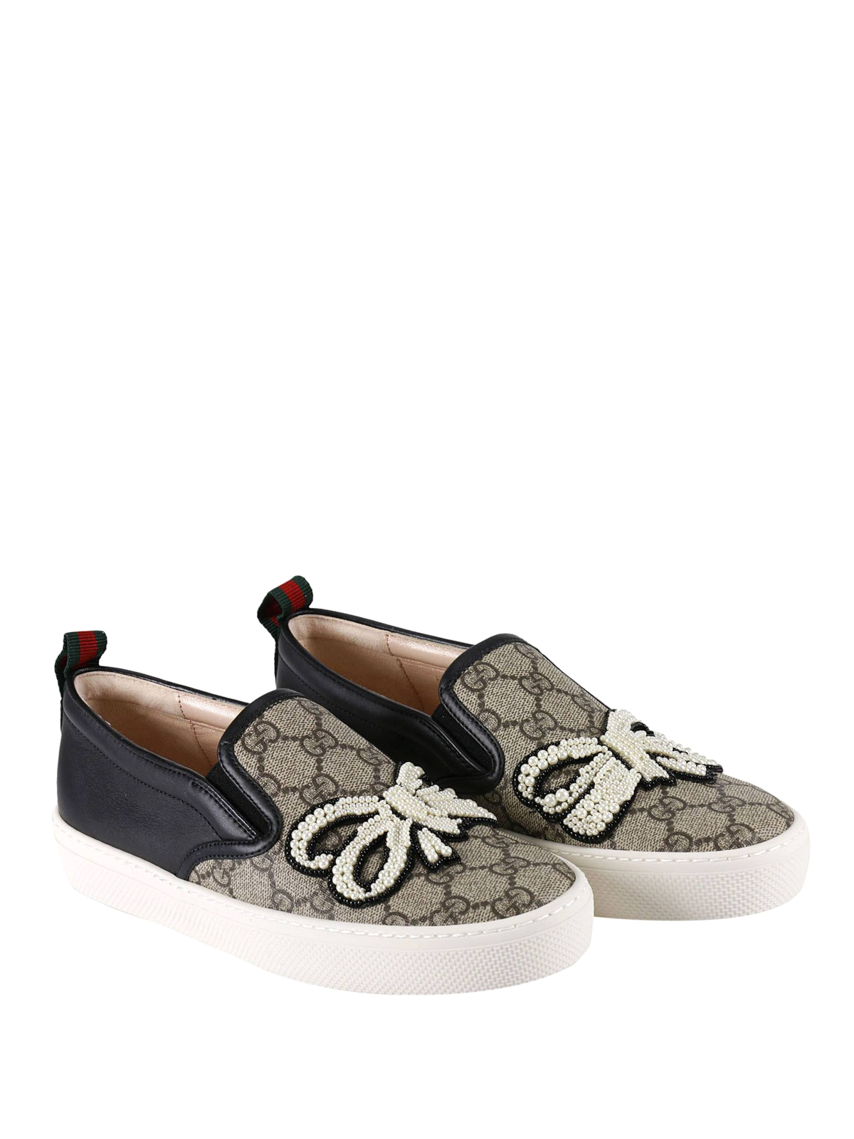 Gucci - GG Supreme slip-ons with pearls 