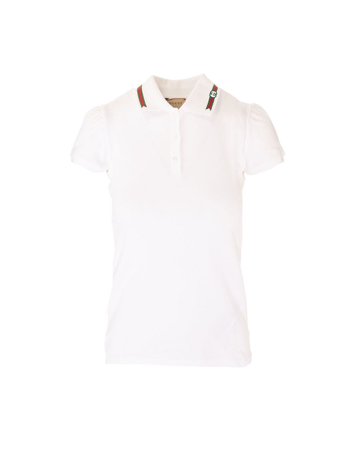 GUCCI COLLAR EMBROIDERY POLO SHIRT IN WHITE