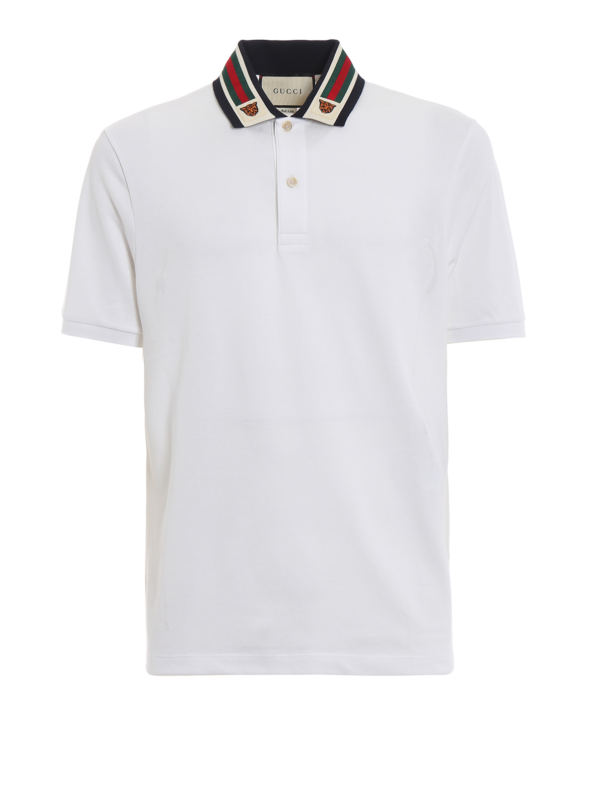 Polo shirts Gucci - Web collar white cotton piquet polo shirt ...