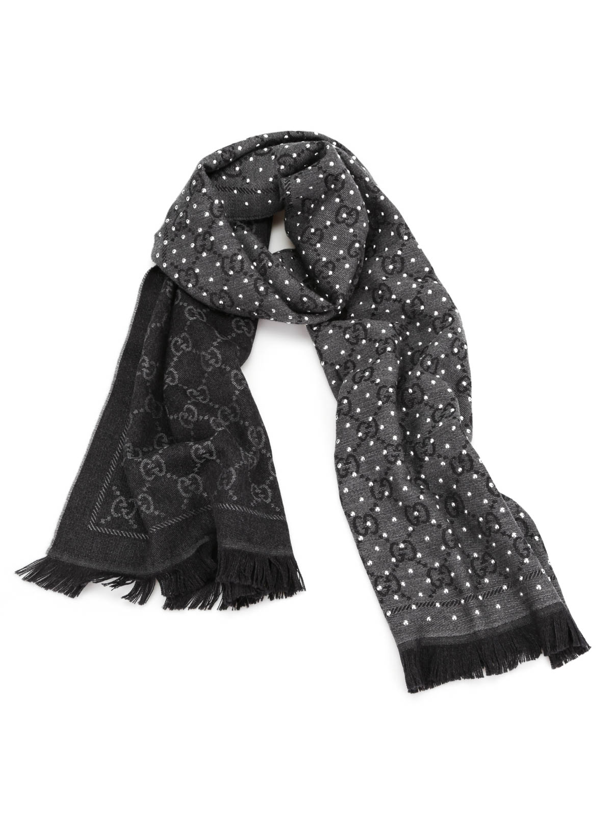 Gucci - GG jacquard wool scarf with studs - scarves - 391380 3G433 1163