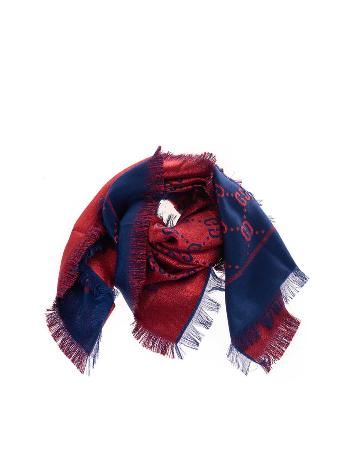 Gucci Kids' Gg Scarf In Blue And Red