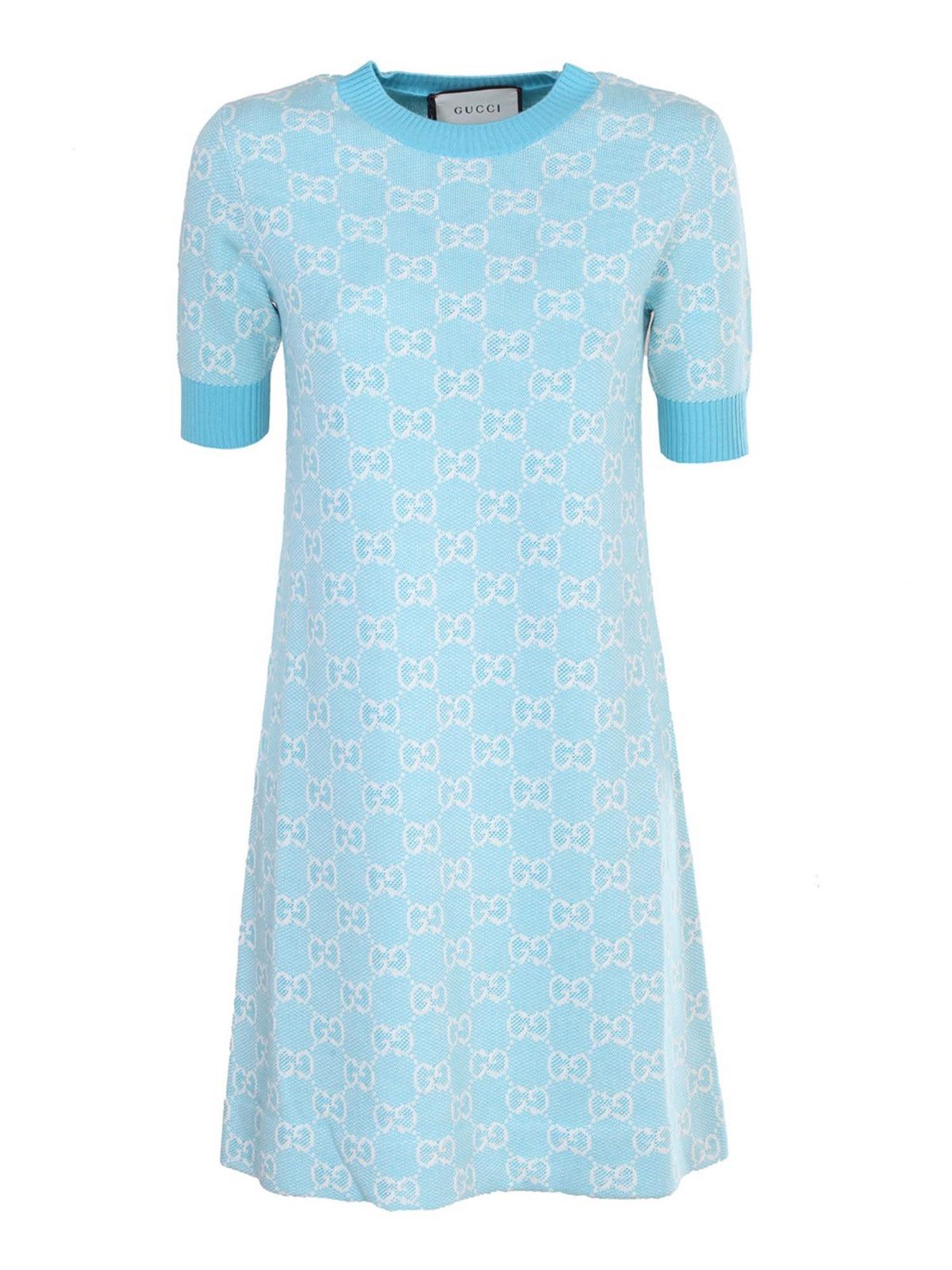 Gucci DRESS IN WOOL AND COTTON PIQUE IN LIGHT BLUE