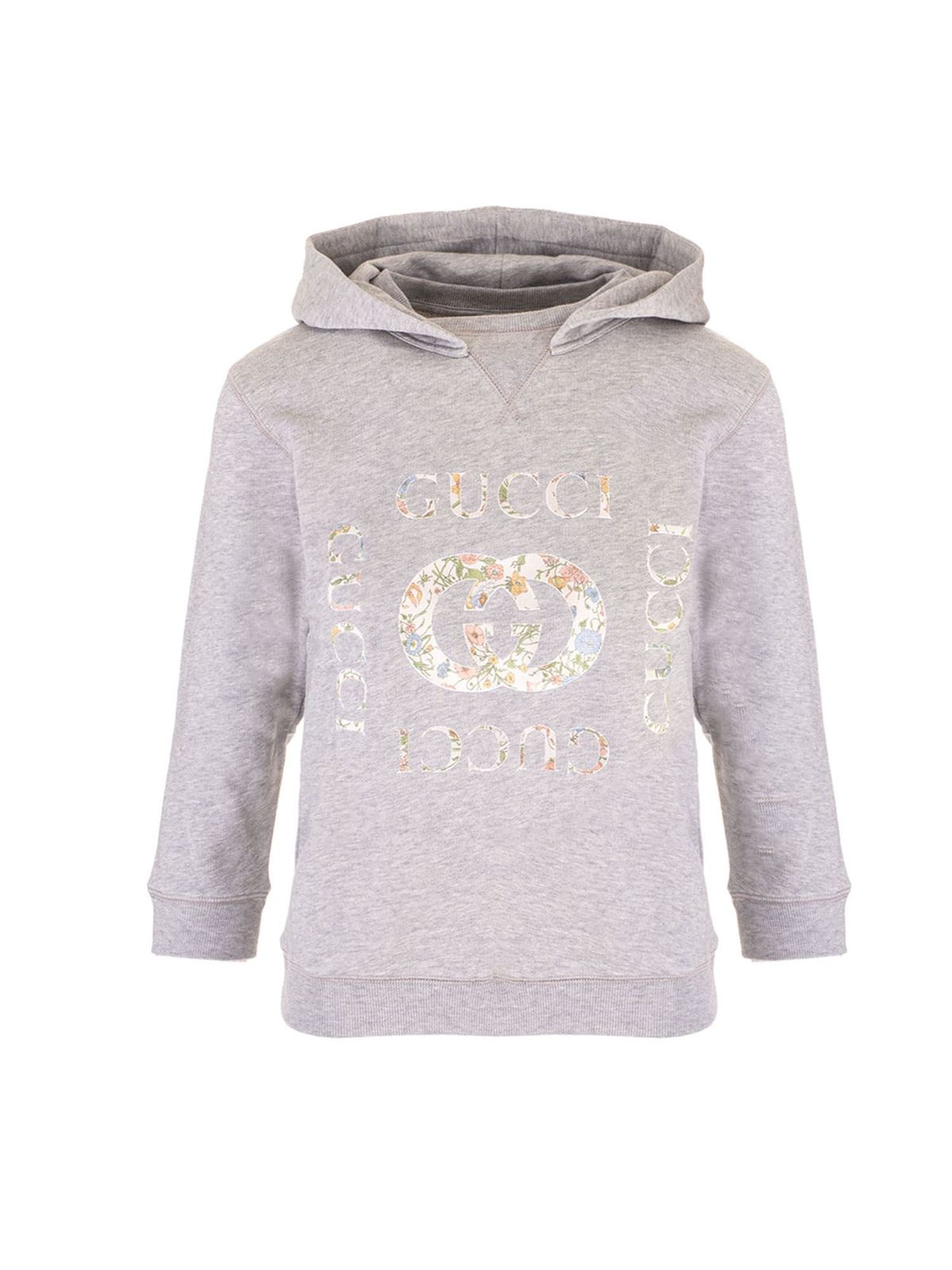GUCCI FLORAL GG HOODIE IN GRAY
