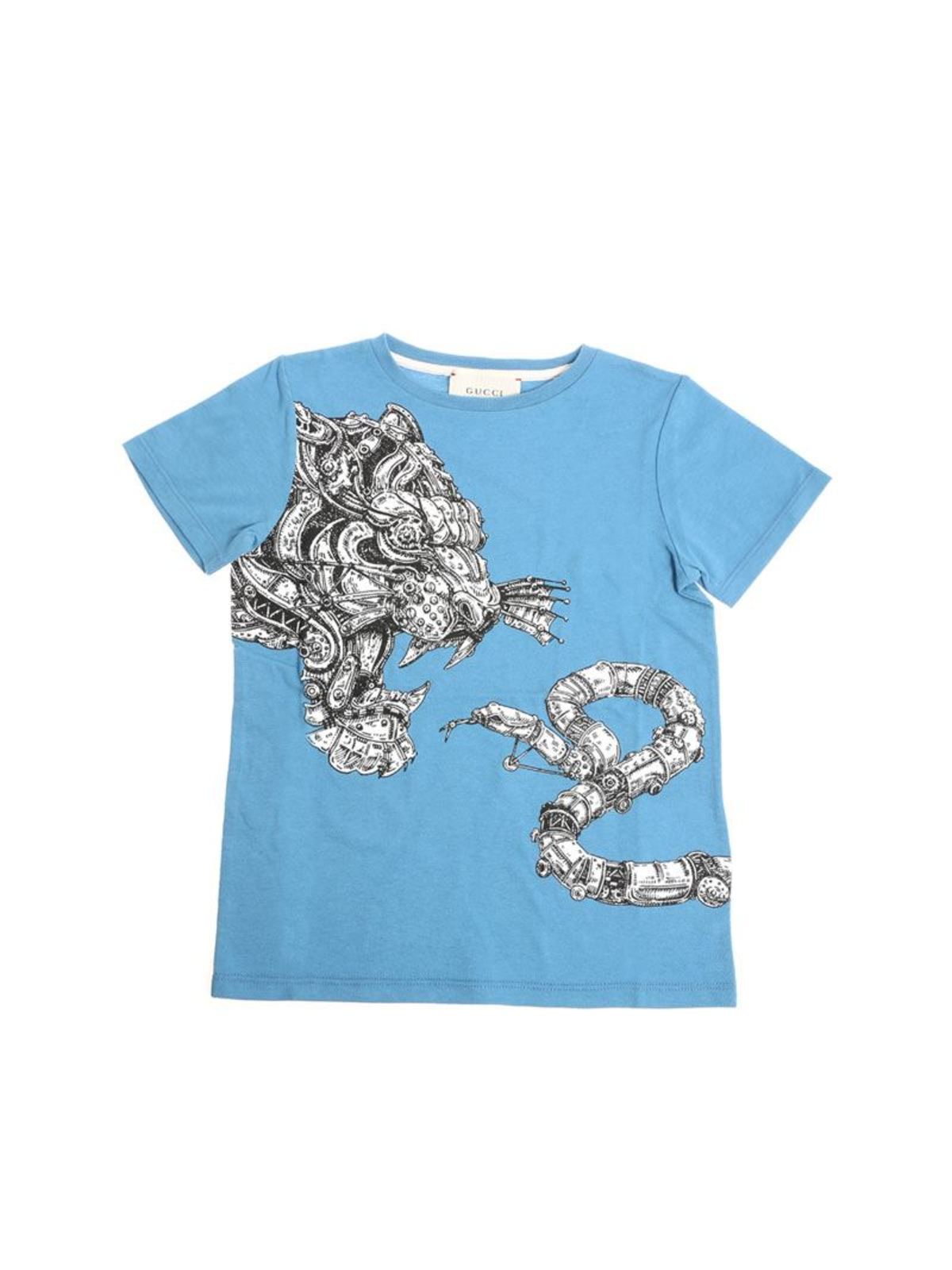 Gucci Kids' Tiger And Snake Print T-shirt In Light Blue | ModeSens