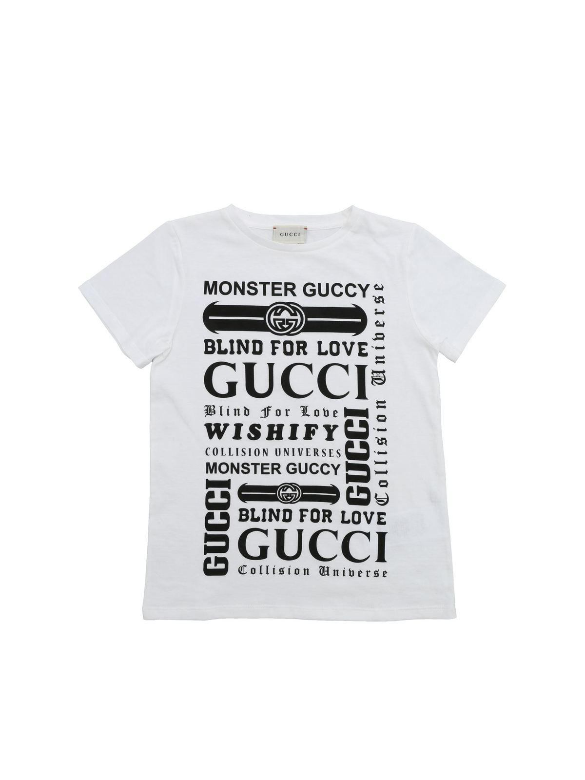 GUCCI T-SHIRT IN WHITE WITH LOGO PRINTS