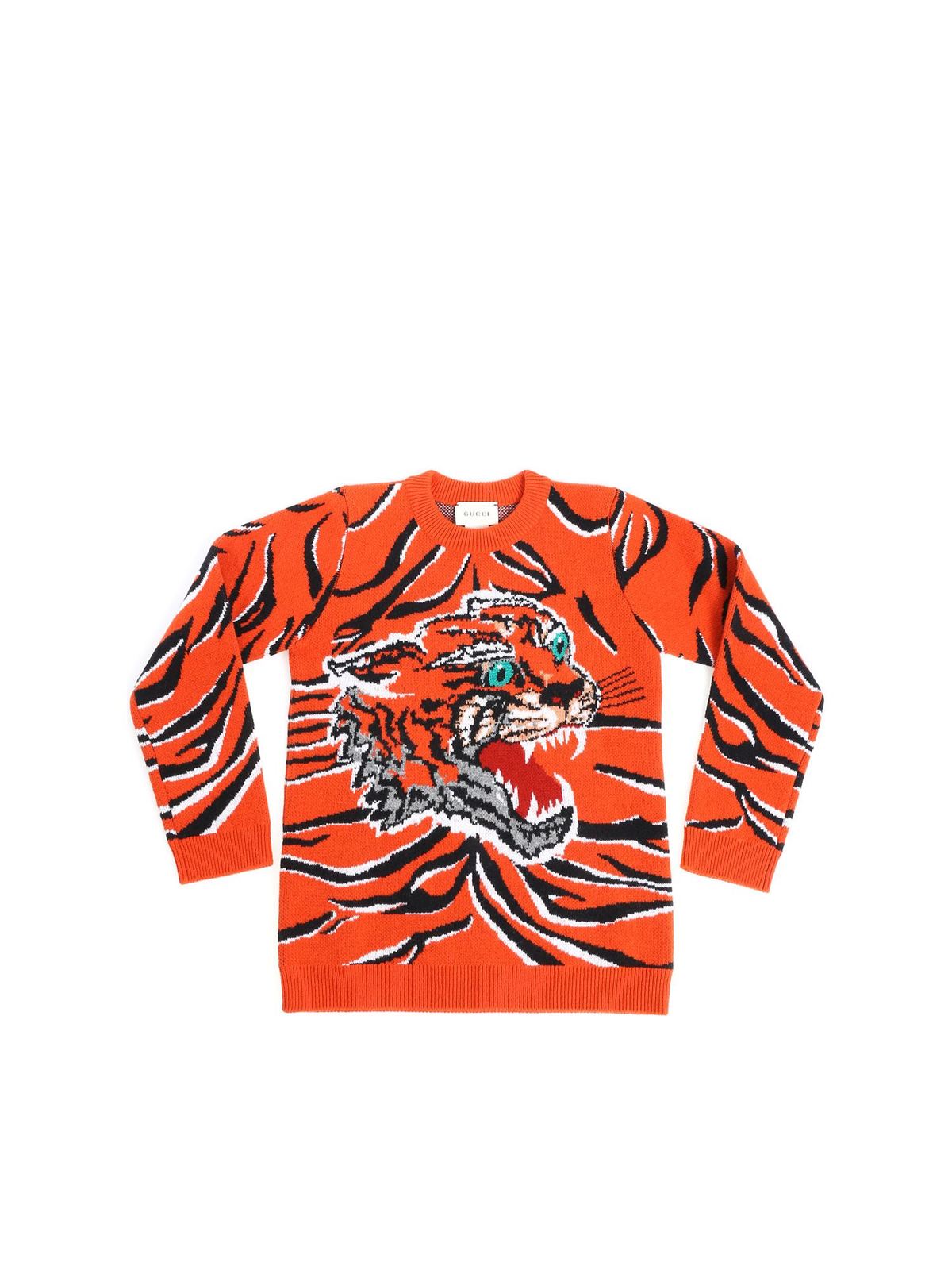 GUCCI TIGER EMBROIDERY WOOL PULLOVER