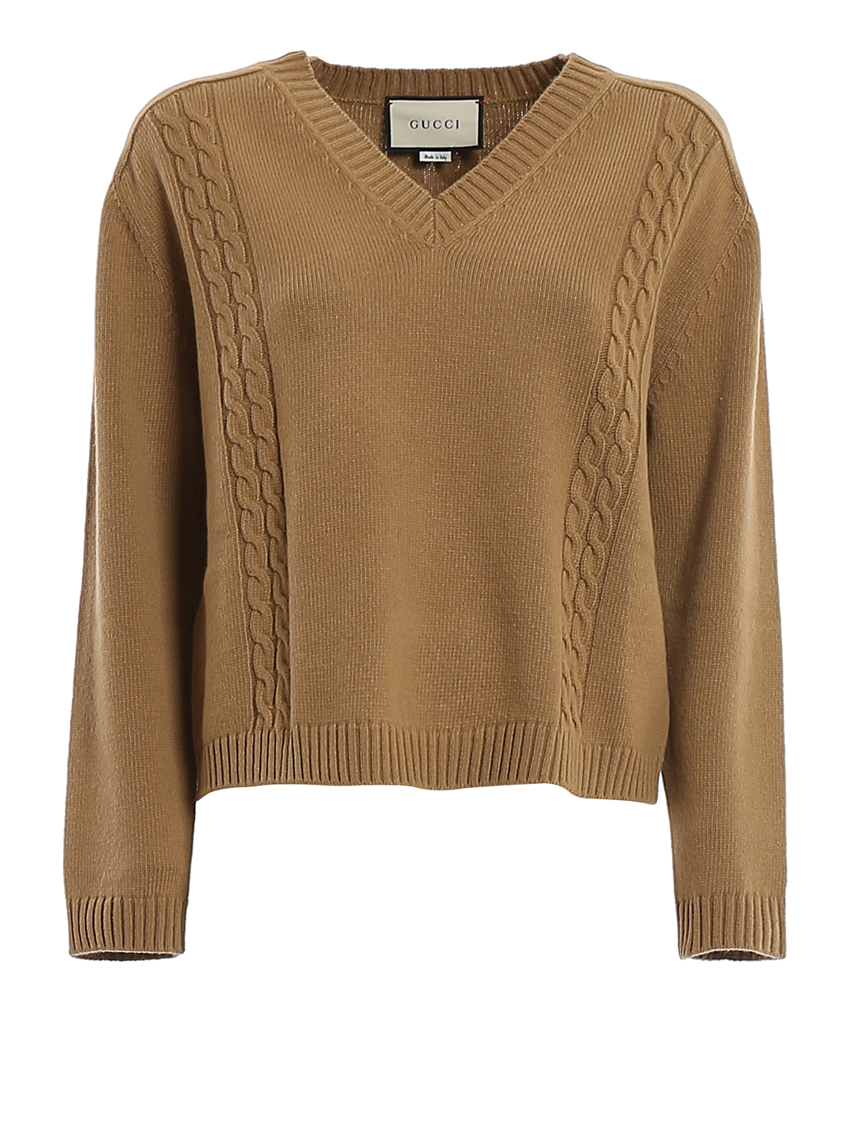 Gucci Gg Embroidery Wool Sweater In Camel