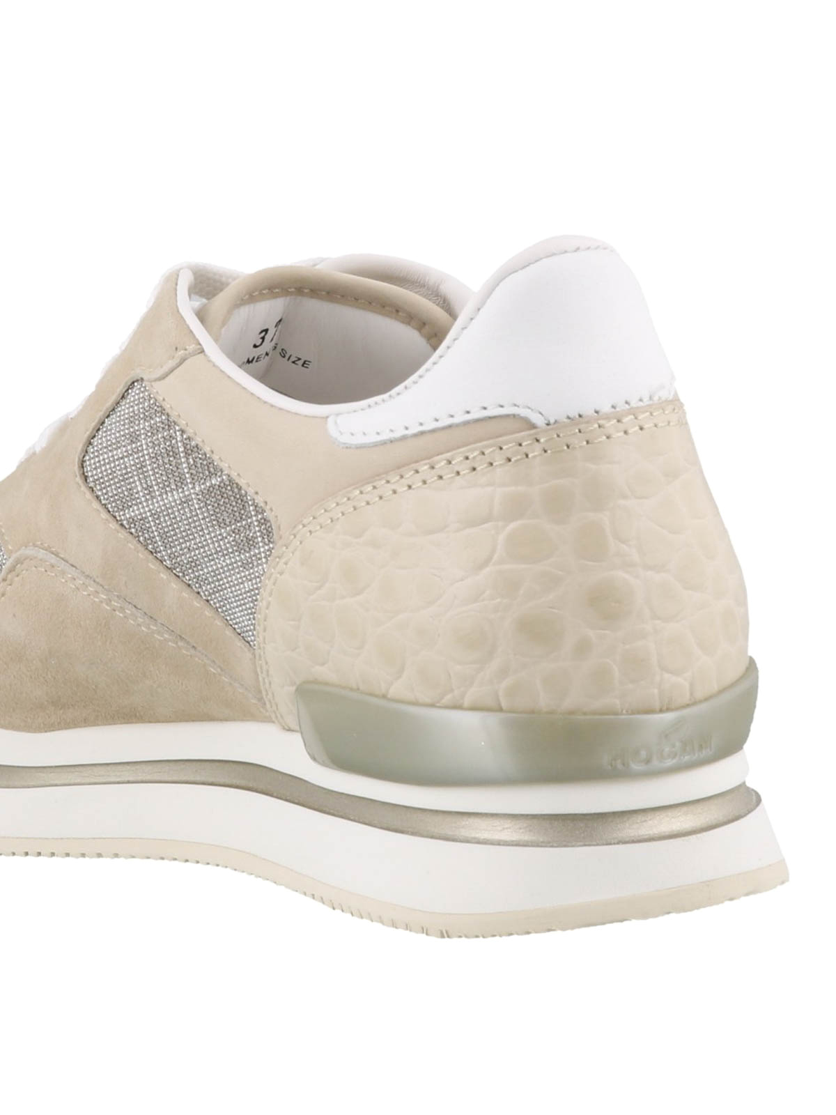 HOGAN damen schuhe women shoes H222 beige suede sneaker with mesh fabric panel 