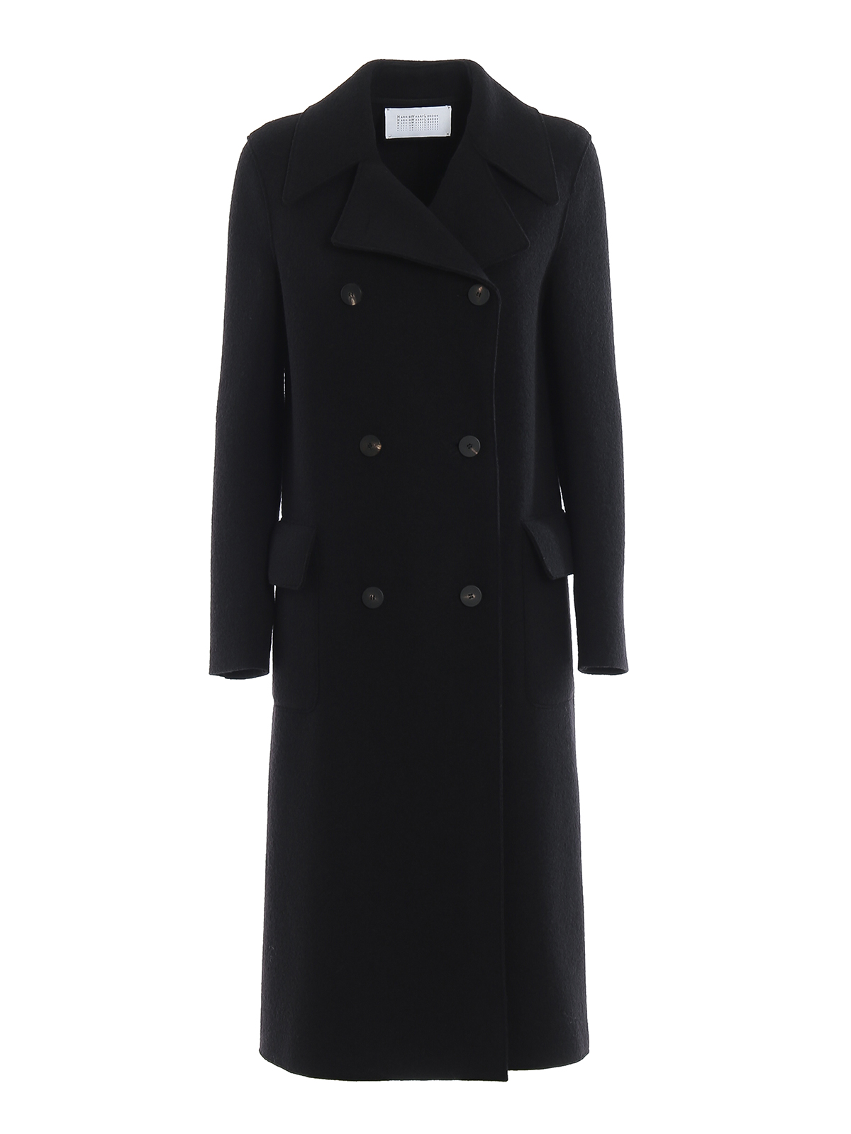 Harris Wharf London - Black boiled wool military coat - knee length ...