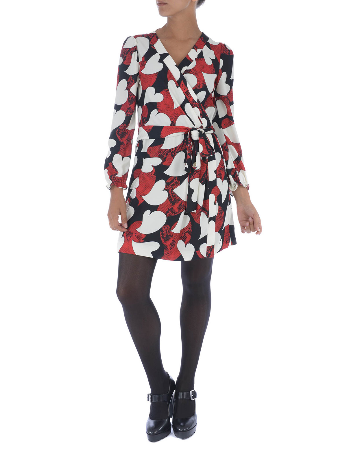 Hearts print belted wrap dress ...