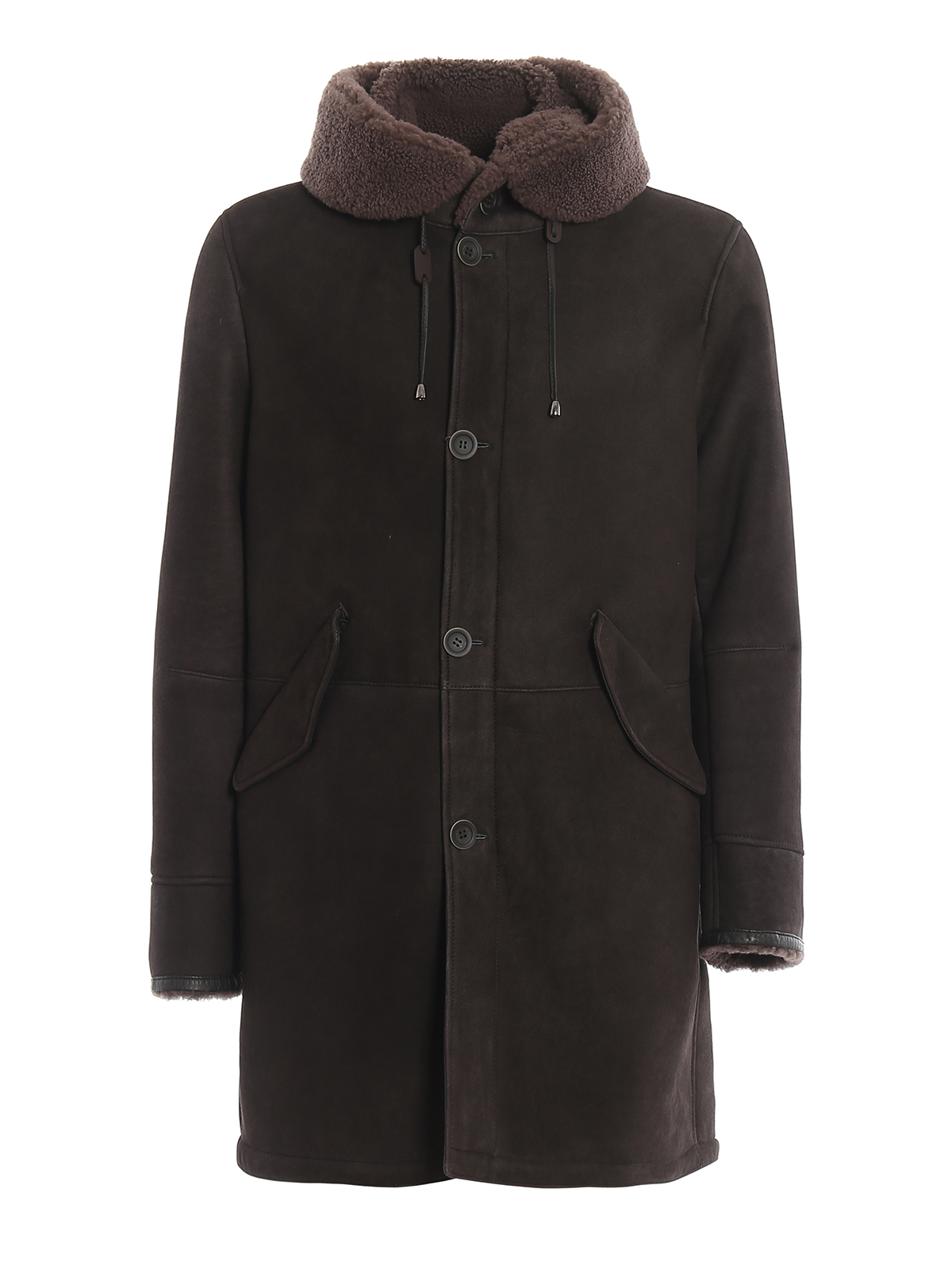 Fur & Shearling Coats Herno - Hooded brown shearling coat ...