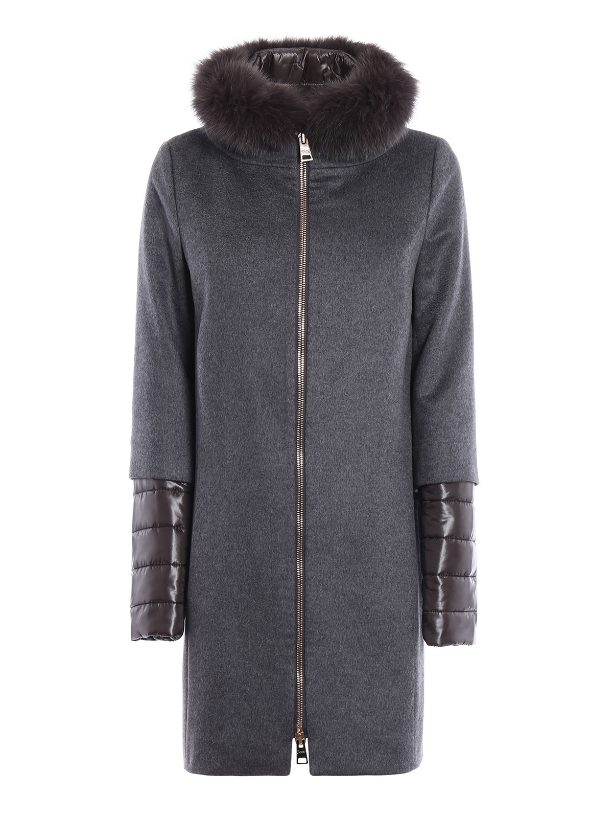 Knee length coats Herno Fox fur trim cashmere double coat